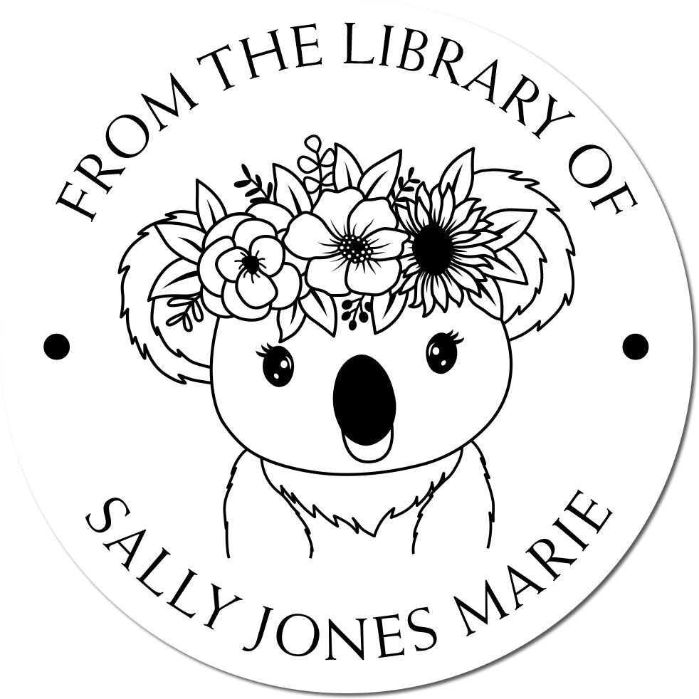 Slim Pre-Inked Cute Koala Custom-Made Name For Library Stamp