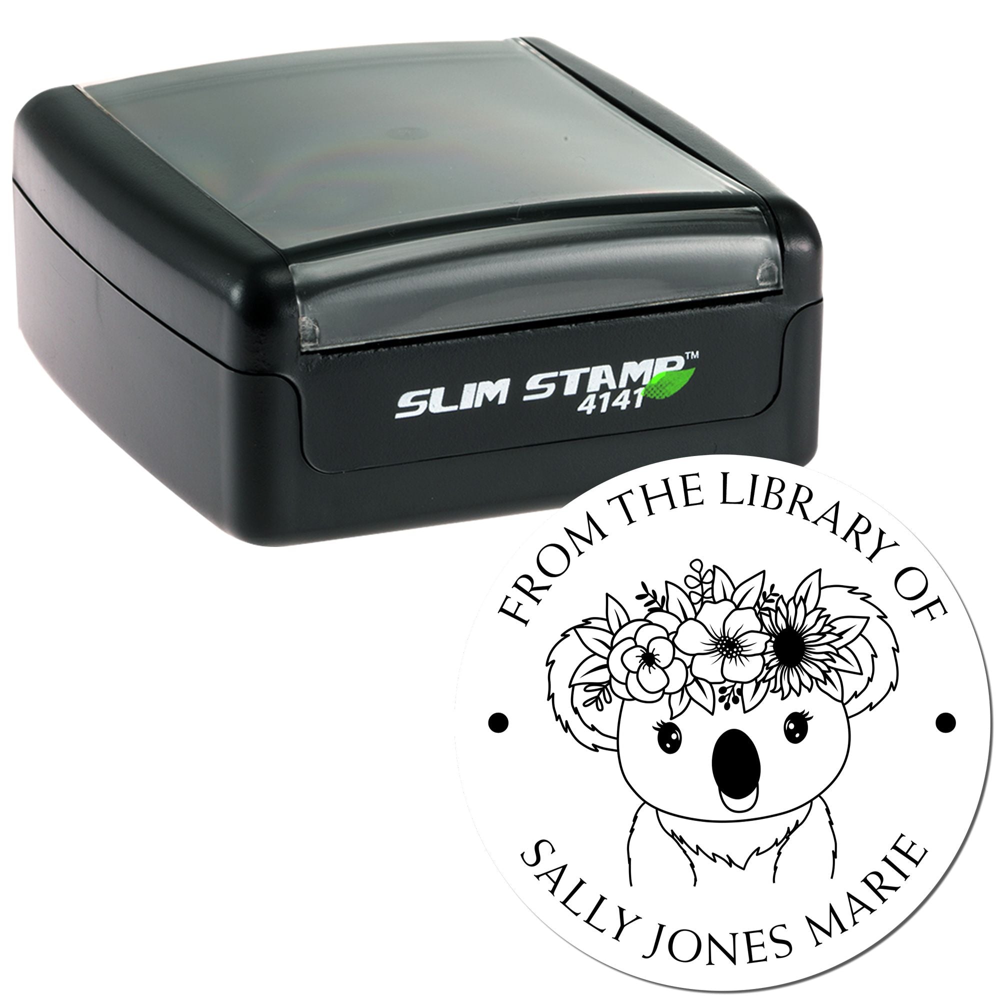 Slim Pre-Inked Cute Koala Custom-Made Name For Library Stamp