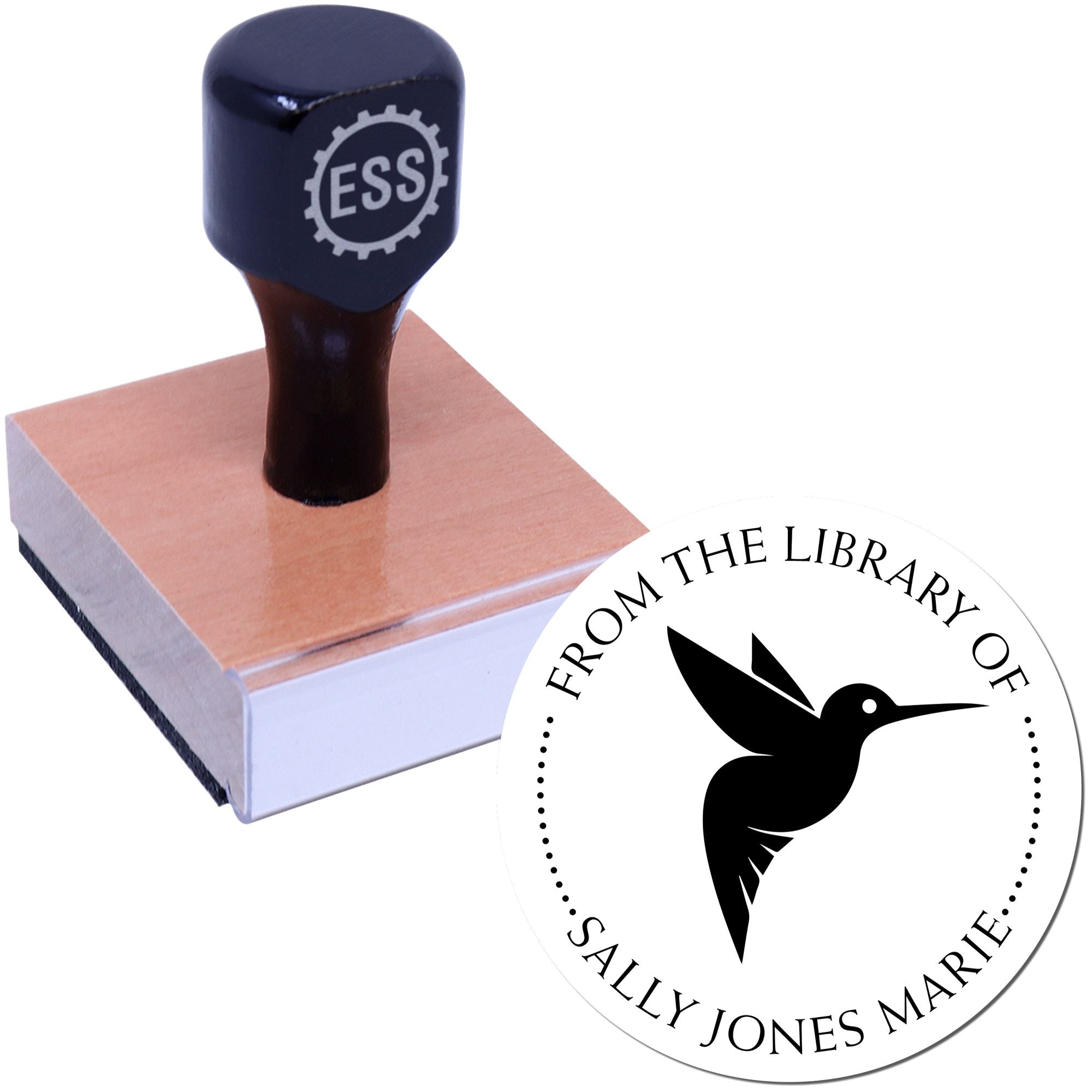 Wood Handle Graceful Hummingbird Customizable Book Identity Stamp