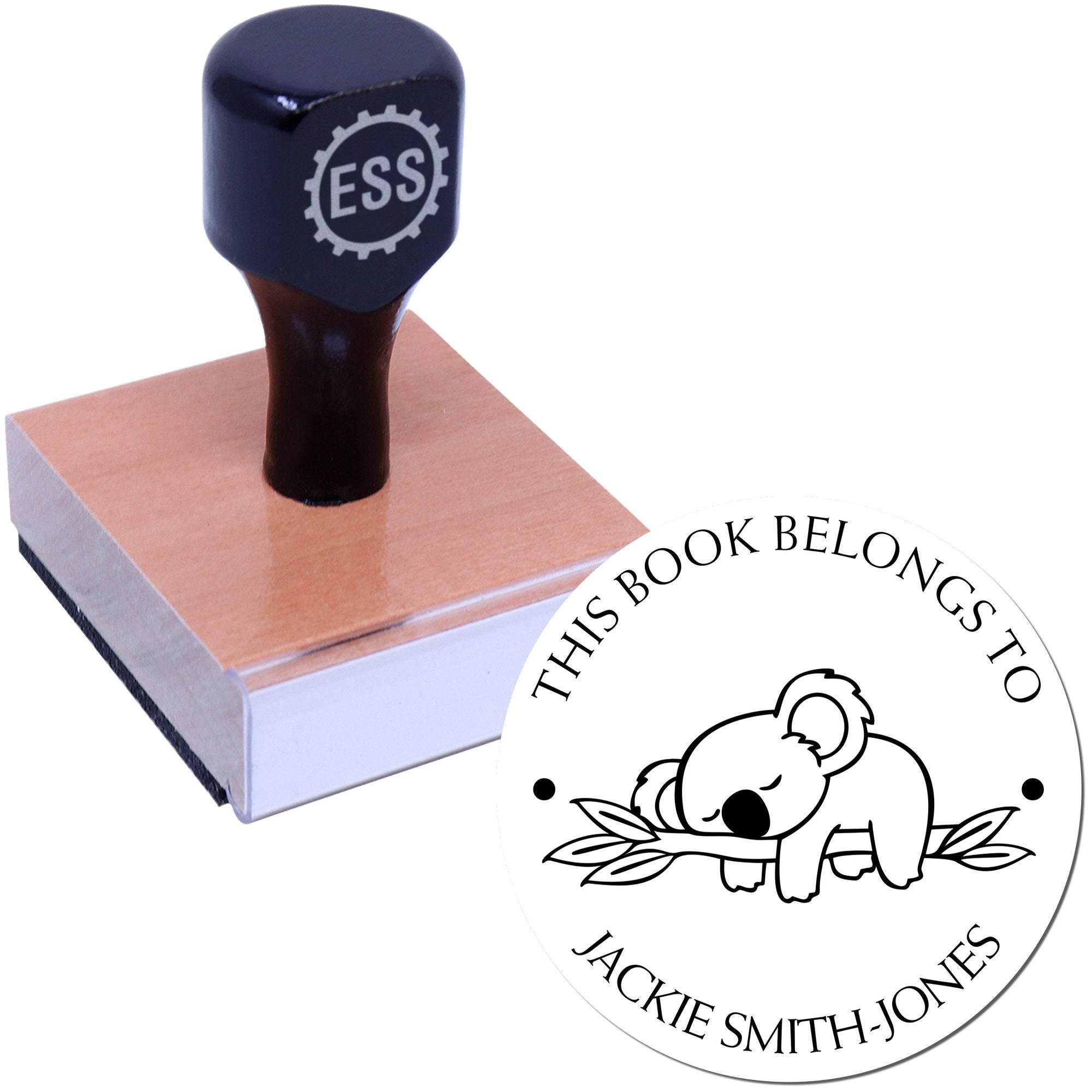 Wood Handle Sleepy Koala Customizable Book Identification Stamp