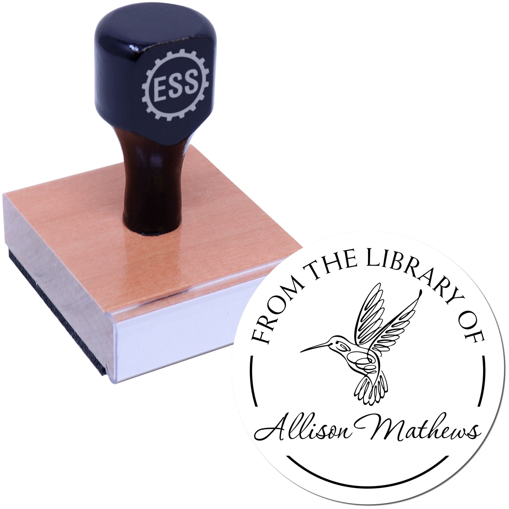 Wood Handle Majestic Hummingbird Customizable Book Property Stamp