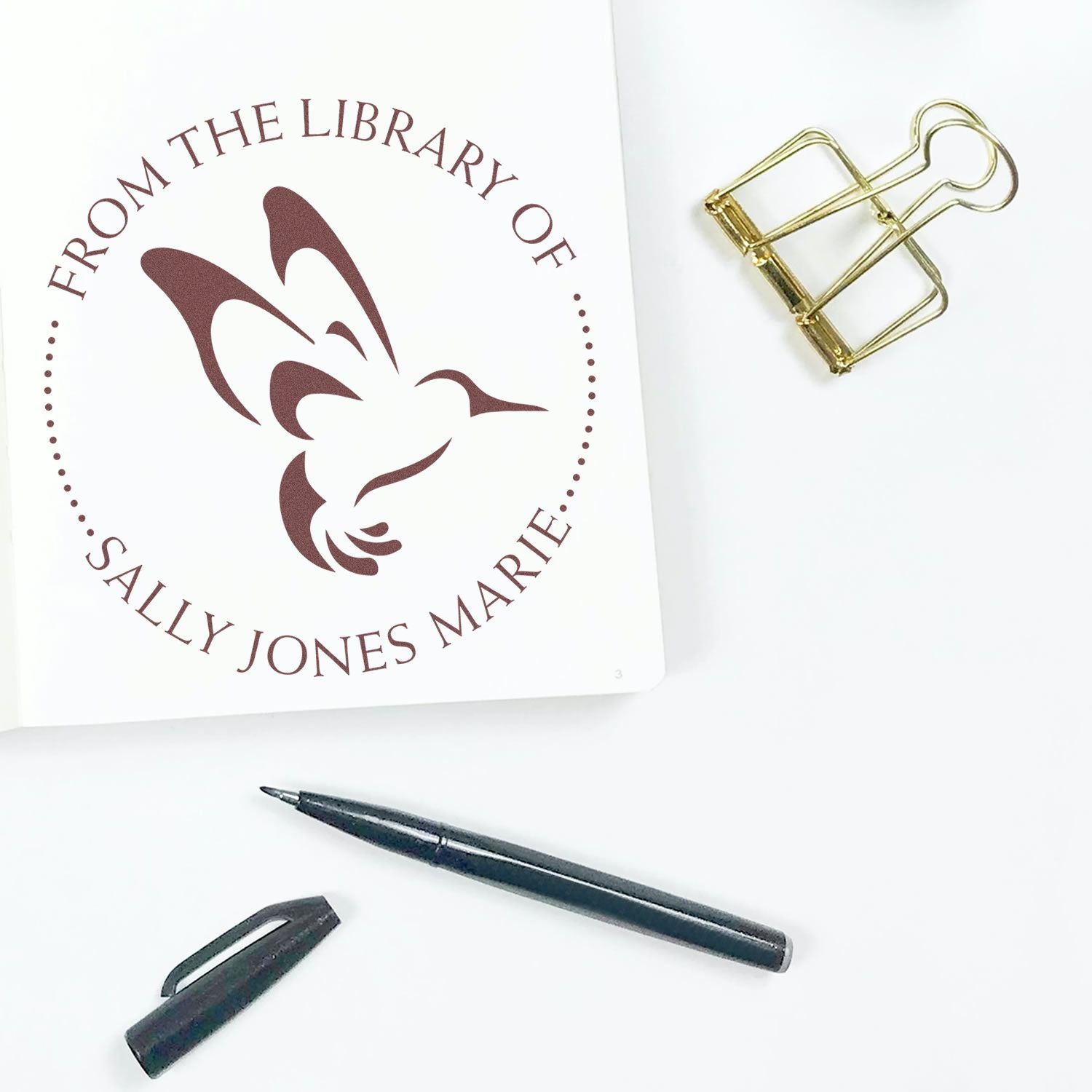 Agile Hummingbird Self-Inking Custom Book Stamp