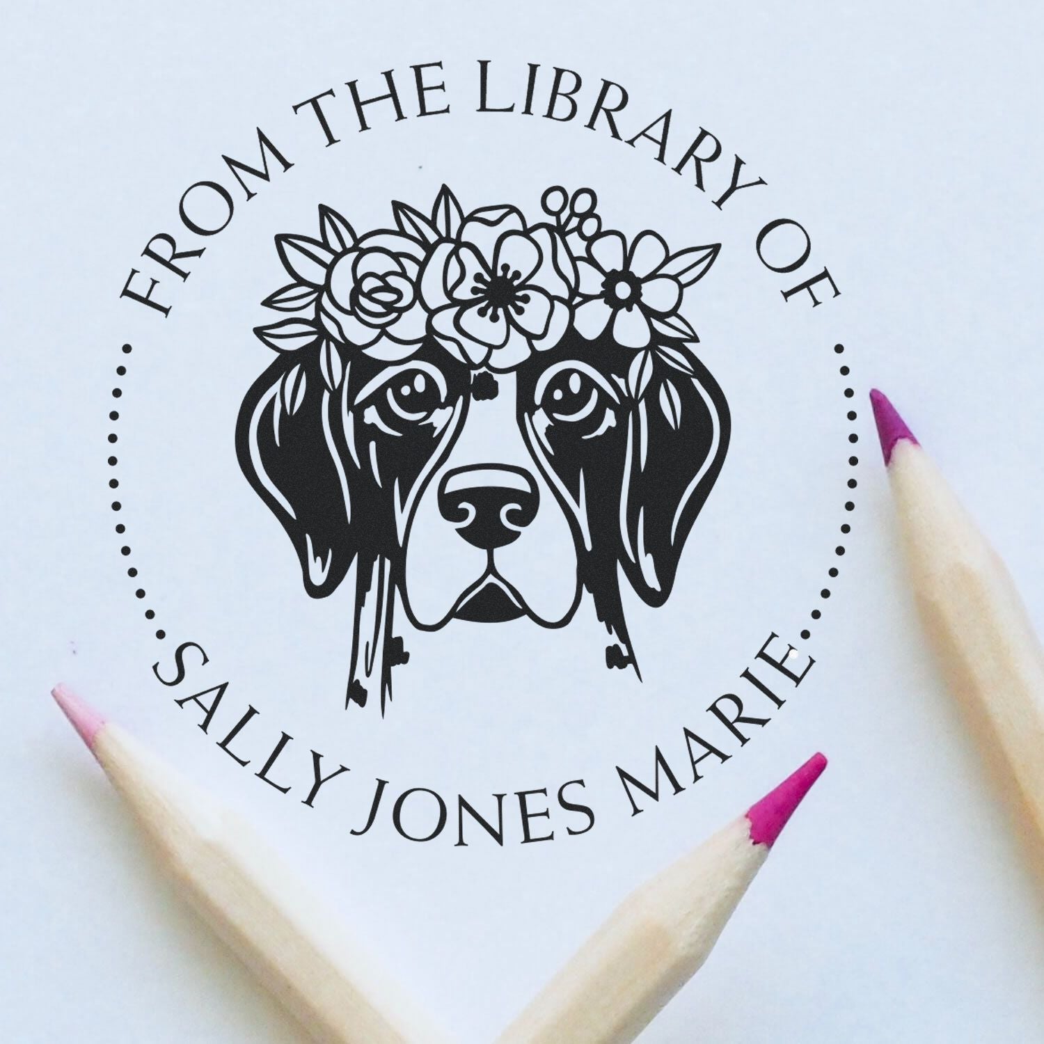 Wood Handle Divine Dog Customizable Bookplate Label Stamp