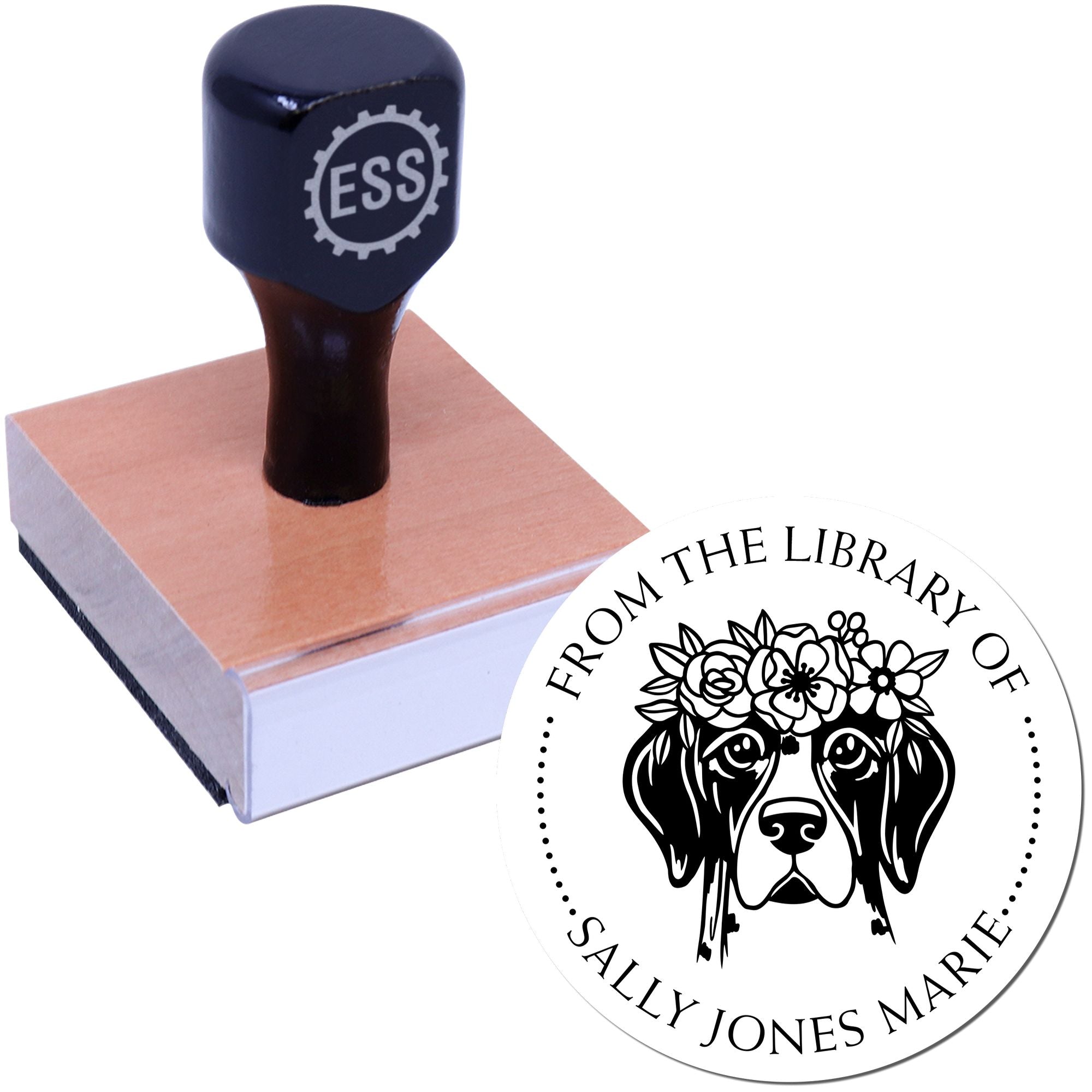 Wood Handle Divine Dog Customizable Bookplate Label Stamp