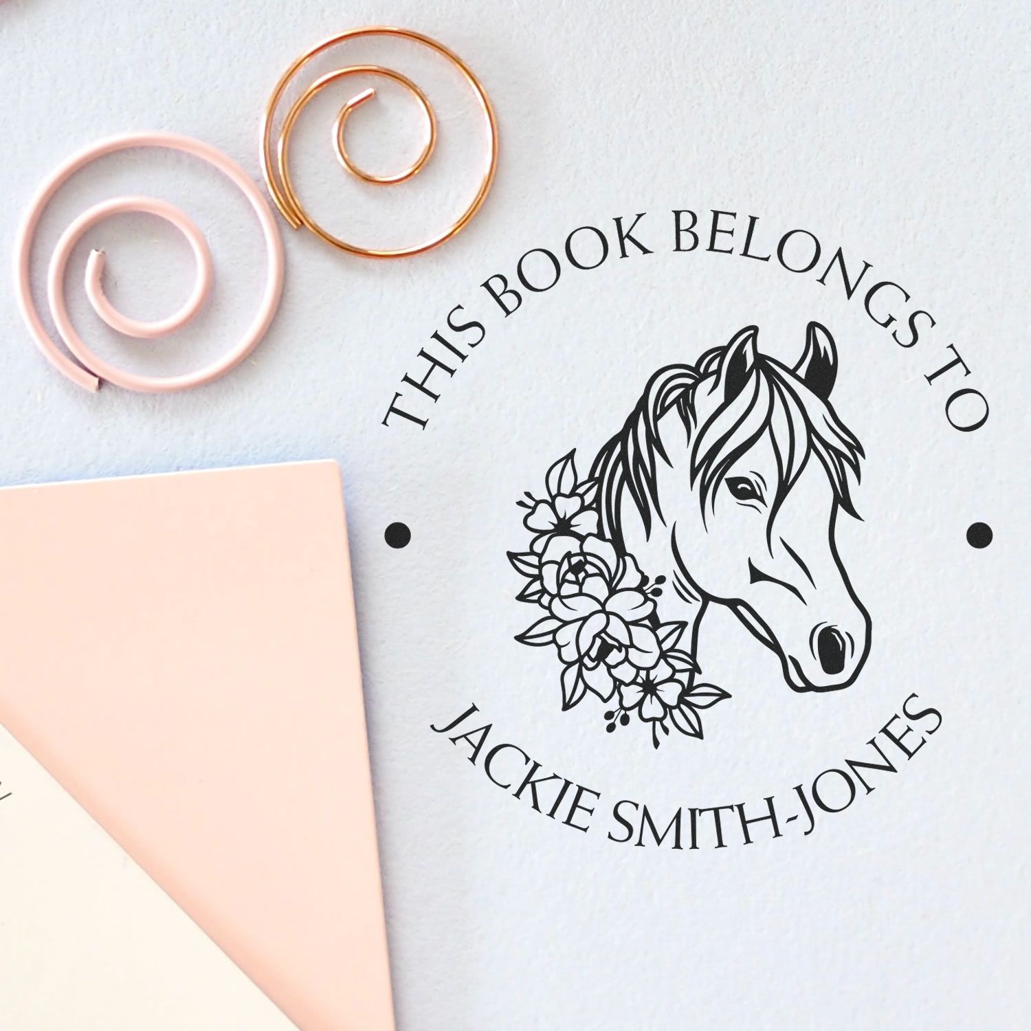 Wood Handle Swift Horse Customizable Bookplate Template Stamp