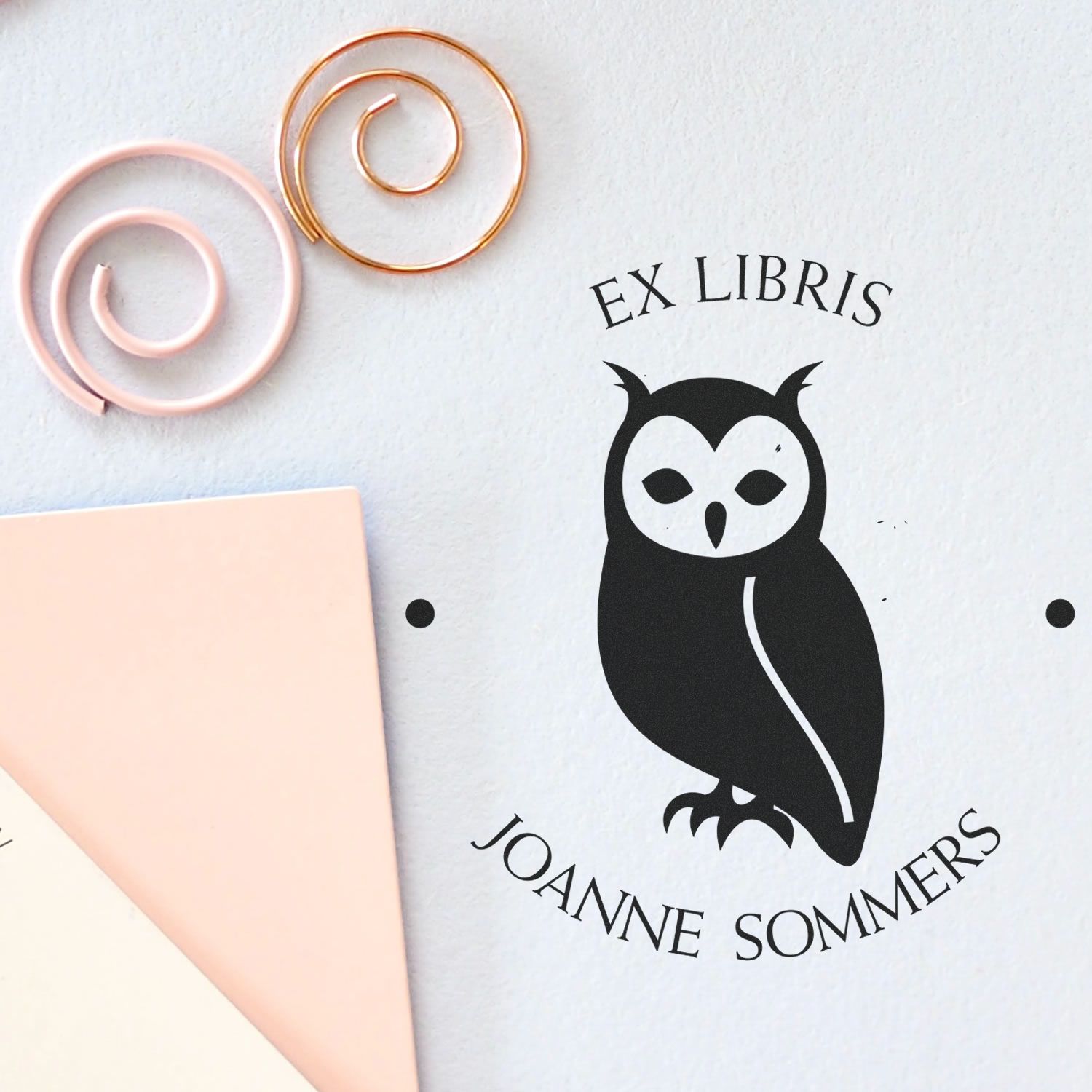 Nocturnal Owl Self-Inking Custom Book Logo Stamp