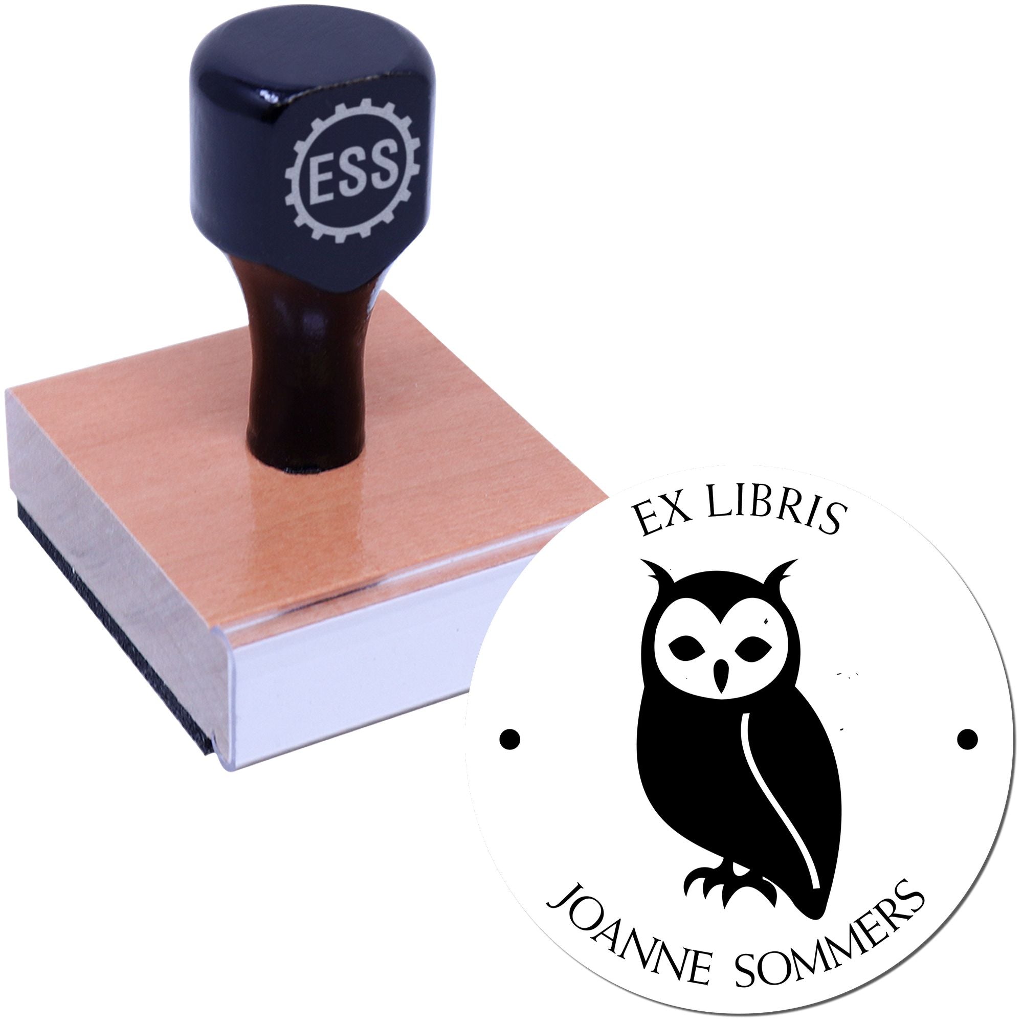 Wood Handle Nocturnal Owl Customizable Bookplate Maker Stamp