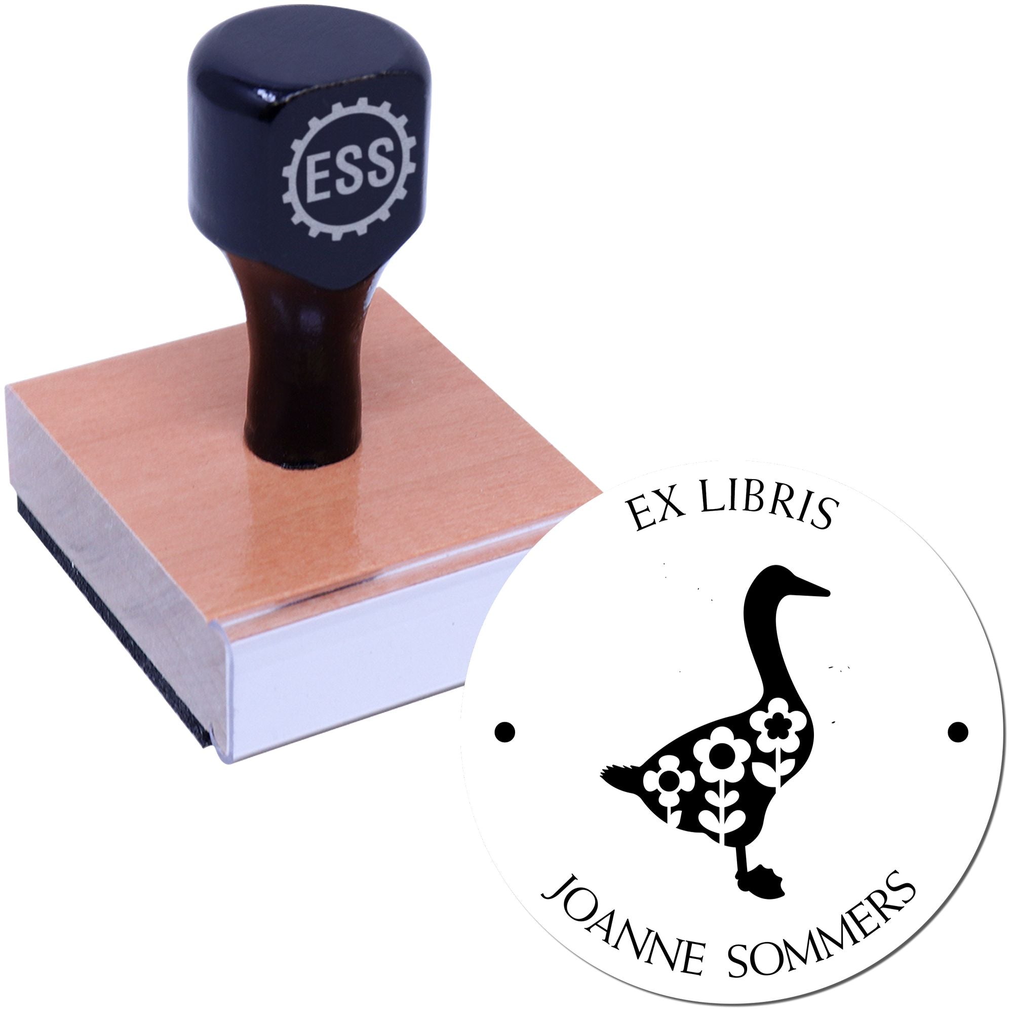 Wood Handle Playful Duck Customizable Name For Books Stamp