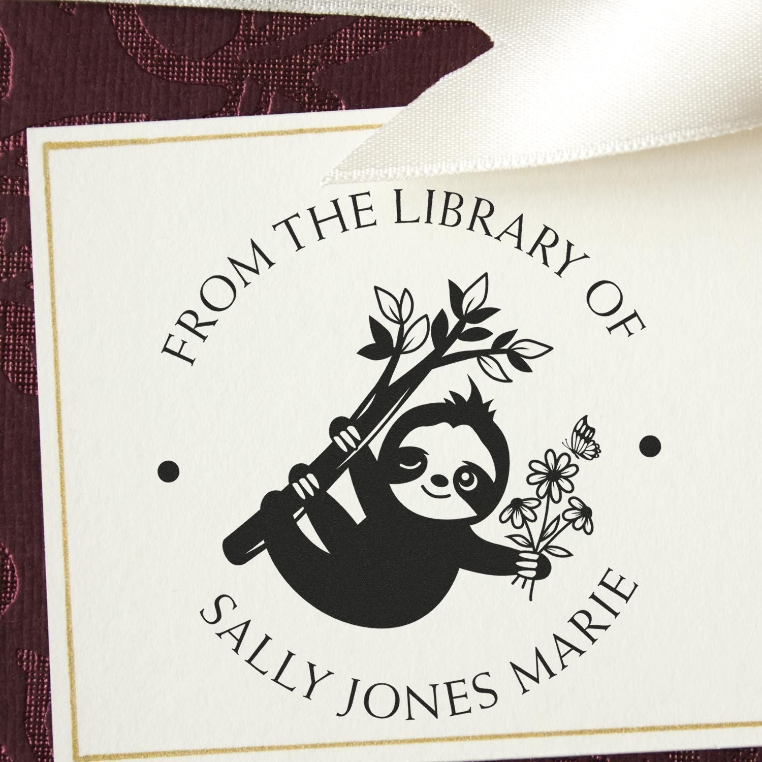 Wood Handle Social Sloth Customizable Library Gift Stamp