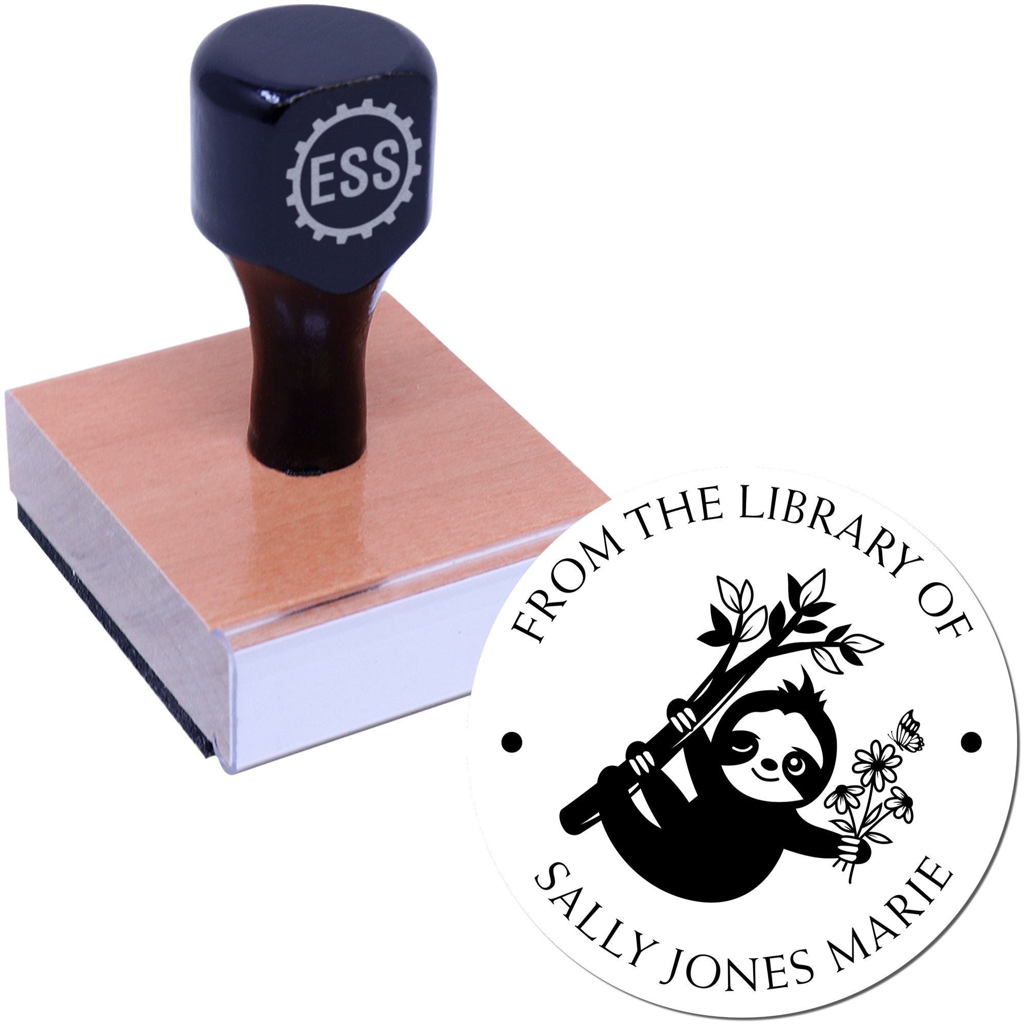 Wood Handle Social Sloth Customizable Library Gift Stamp