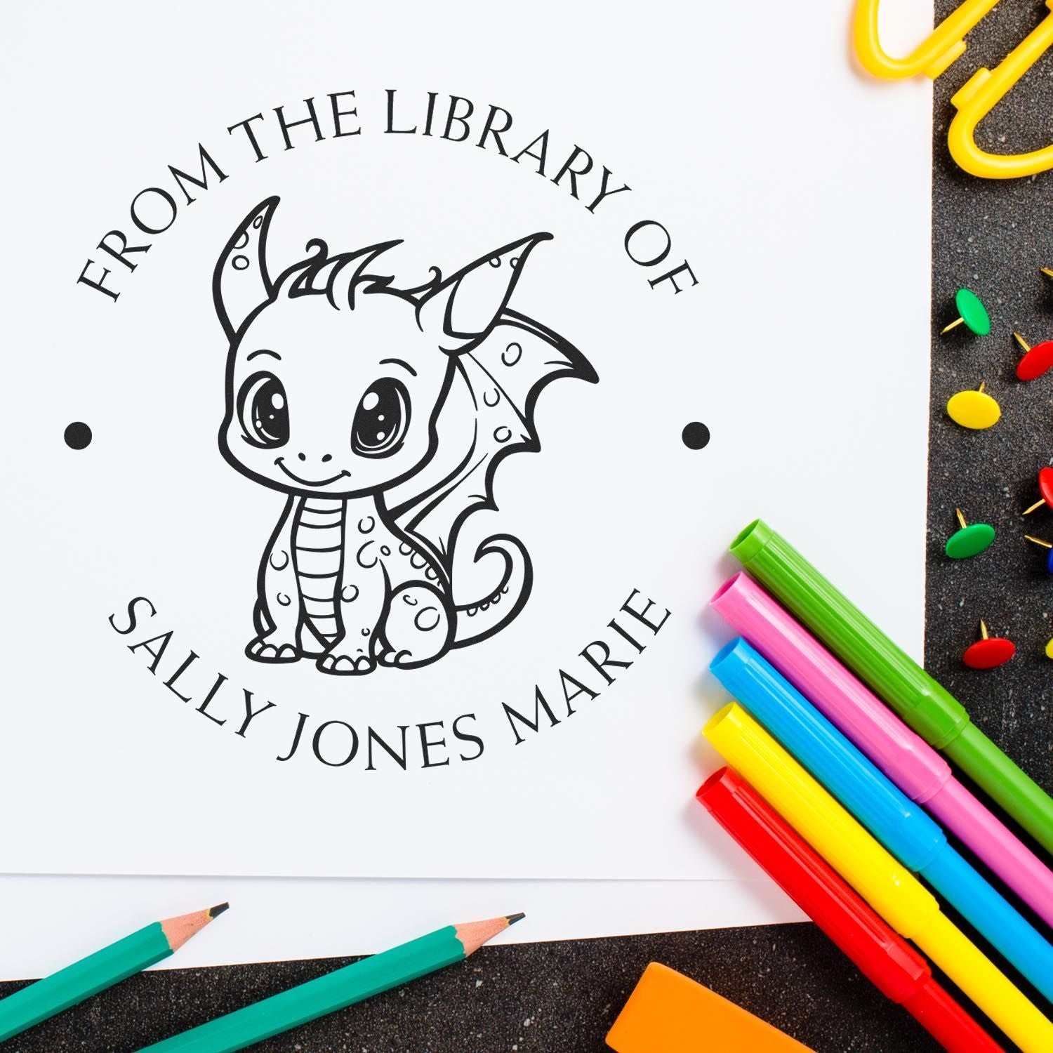 Slim Pre-Inked Darling Dragon Personalizable Ex Libris Art Stamp