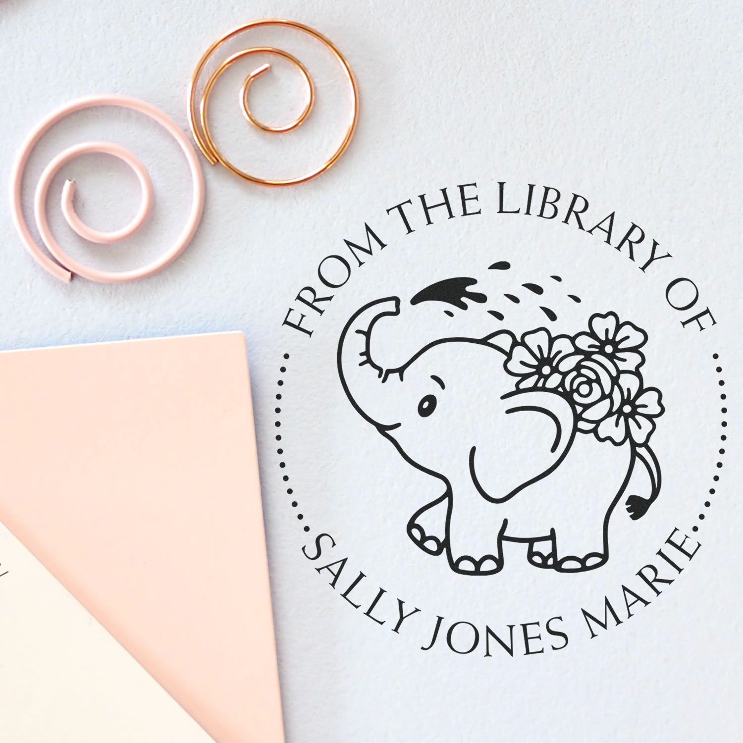 Wood Handle Elegant Elephant Custom Book Property Stamp - Engineer Seal Stamps