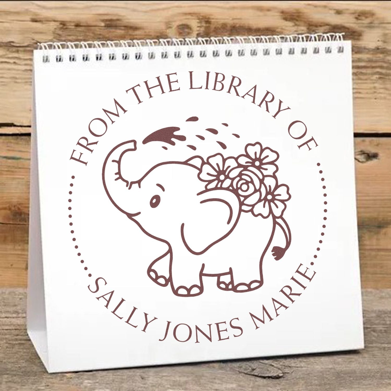 Wood Handle Elegant Elephant Custom Book Property Stamp - Engineer Seal Stamps