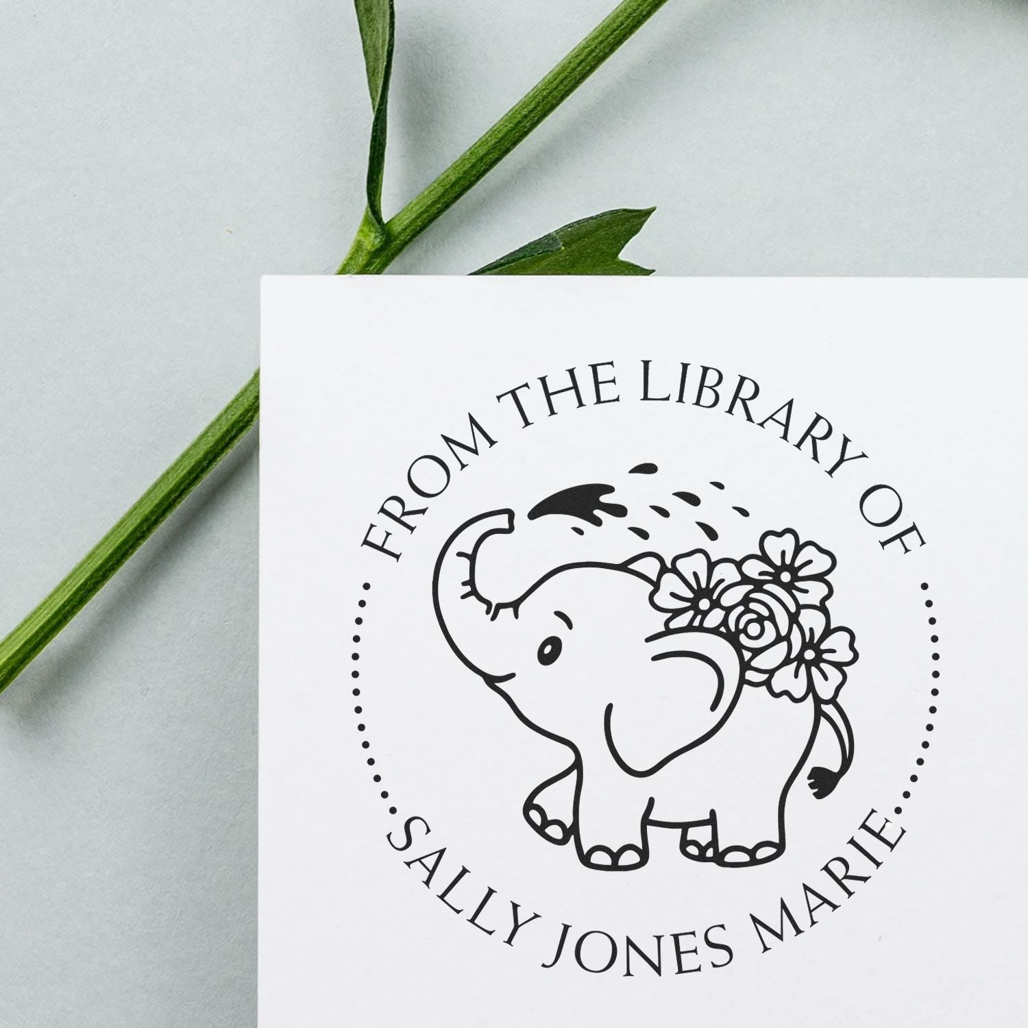 Wood Handle Elegant Elephant Custom Book Property Stamp - Engineer Seal Stamps