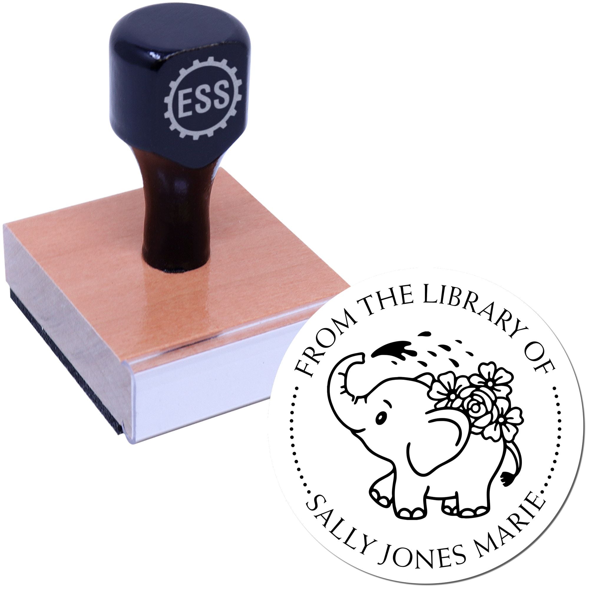 Wood Handle Elegant Elephant Custom Book Property Stamp - Engineer Seal Stamps