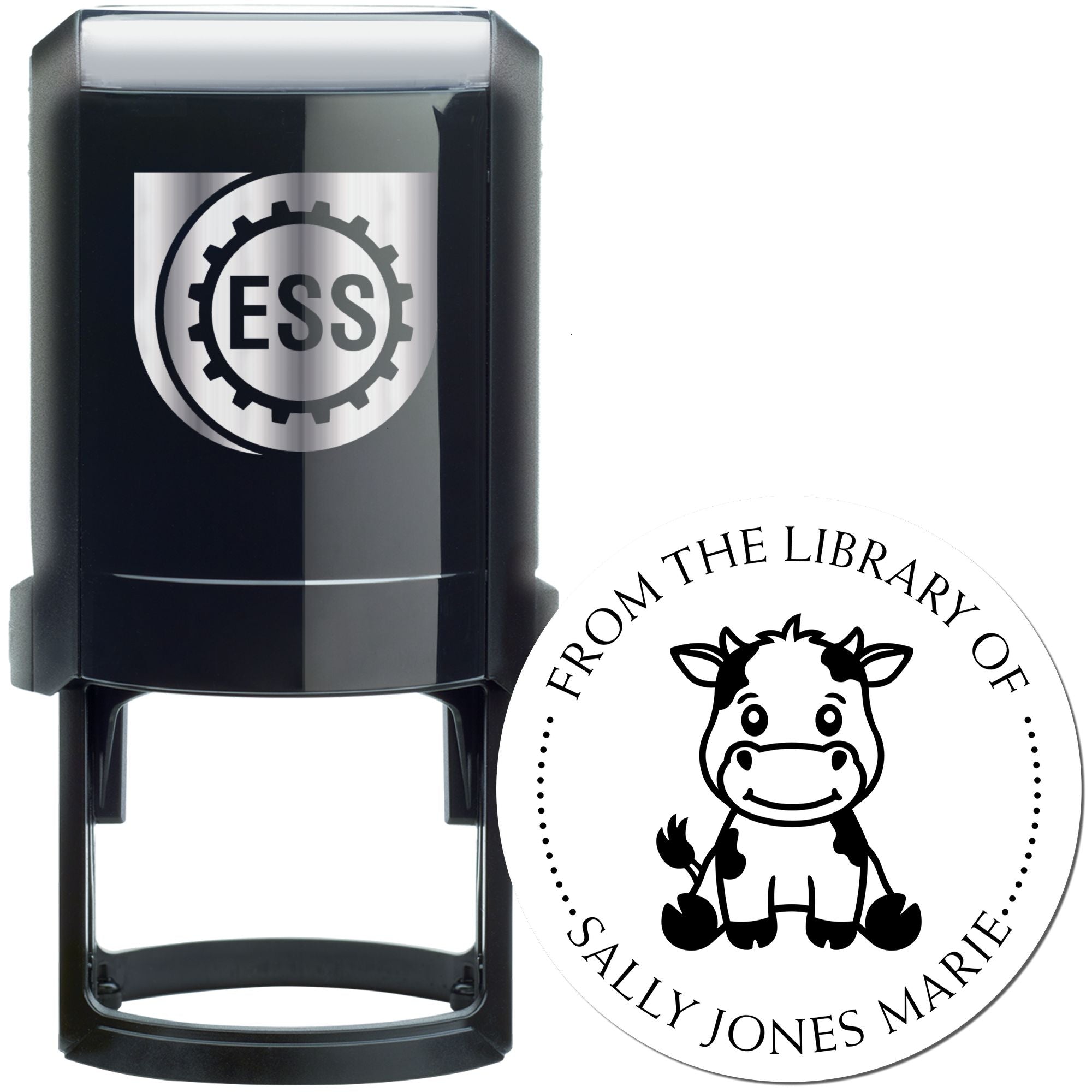 Self-Inking Cuddly Cow Custom Made Book Belongs to Stamper - Engineer Seal Stamps