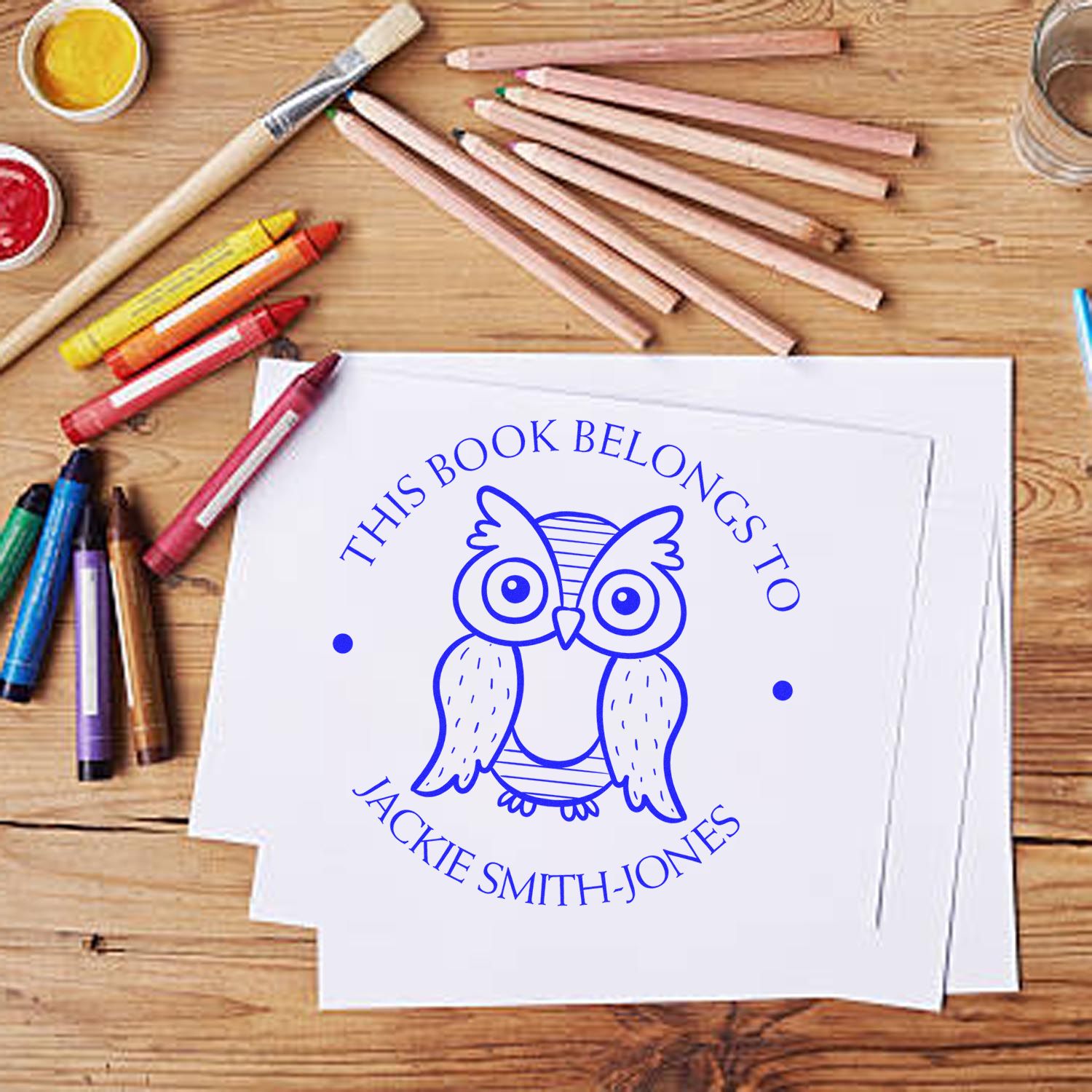Self-Inking Playful Owl Custom Book Ownership Stamper - Engineer Seal Stamps