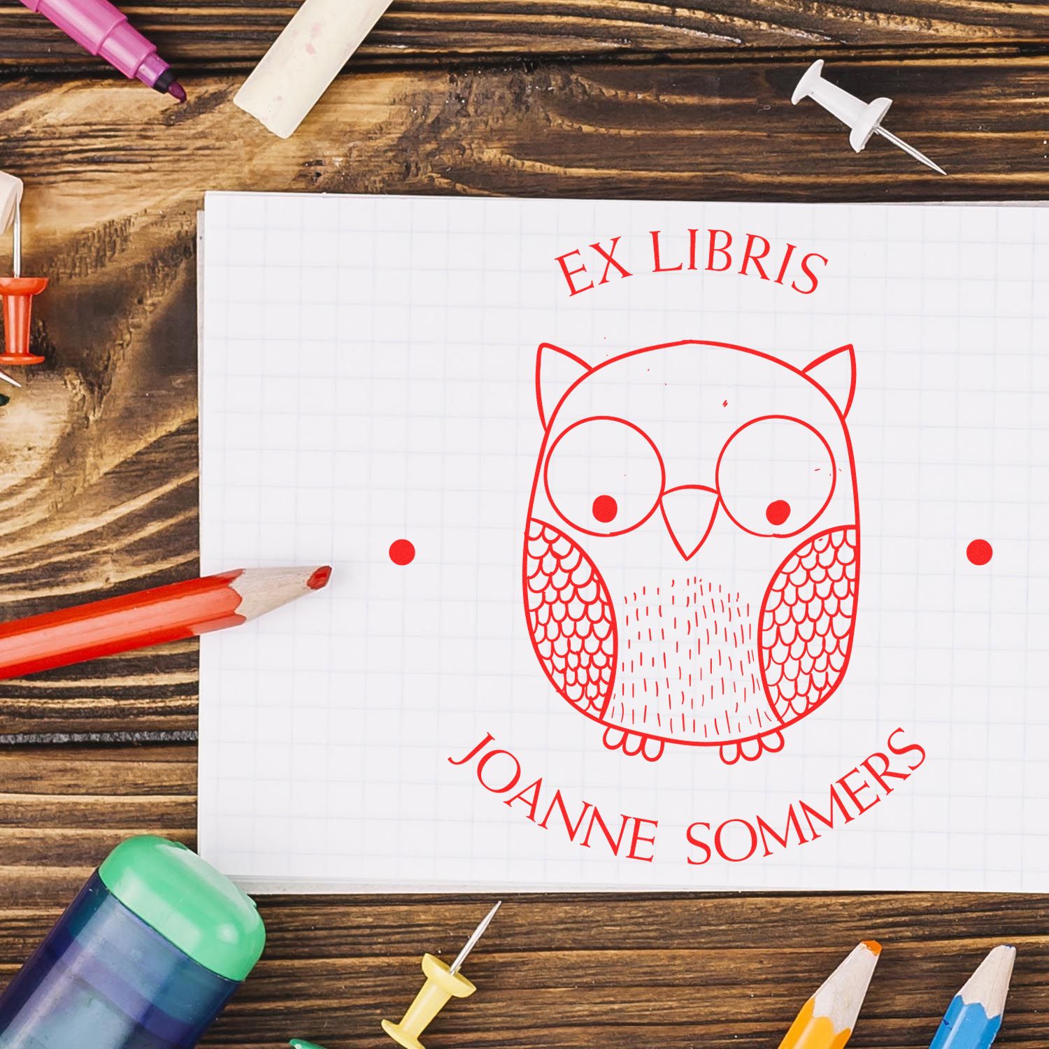 Self-Inking Intelligent Owl Custom Book Ownership Label Stamp - Engineer Seal Stamps