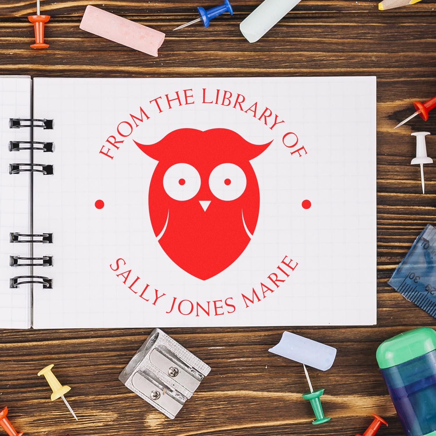 Self-Inking Solitary Owl Custom Book Ownership Label Stamper - Engineer Seal Stamps