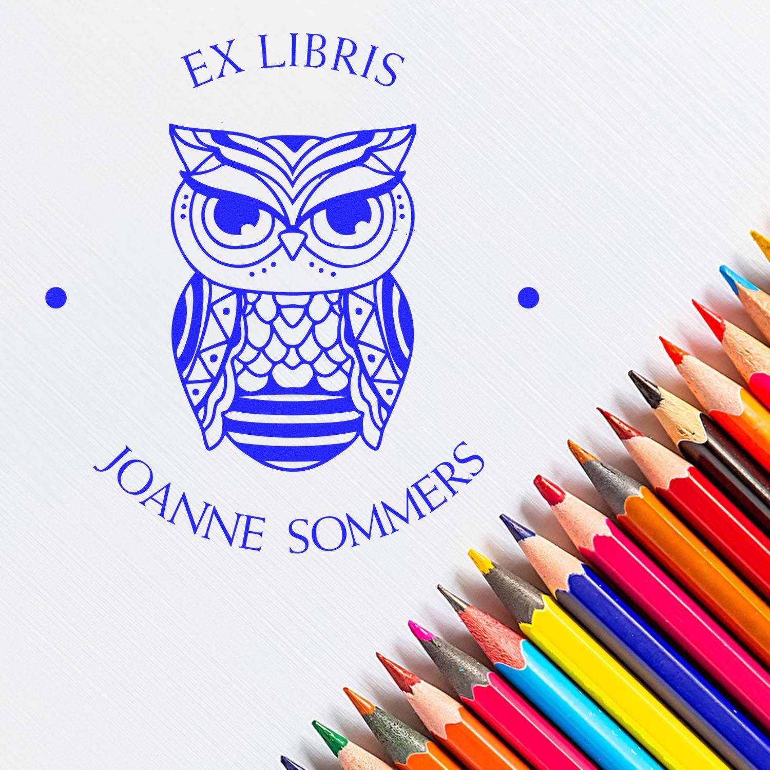 Wood Handle Majestic Owl Customized Library Name Stamp - Engineer Seal Stamps