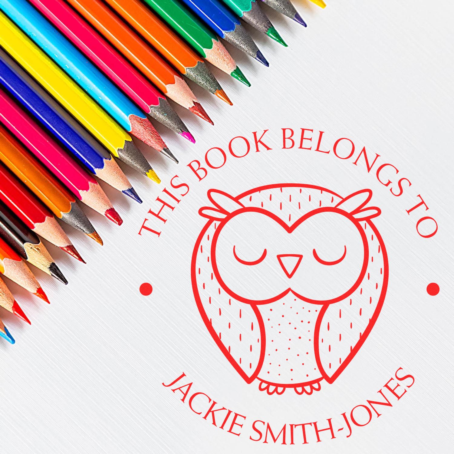Wood Handle Sleepy Owl Customized Library Name Stamper