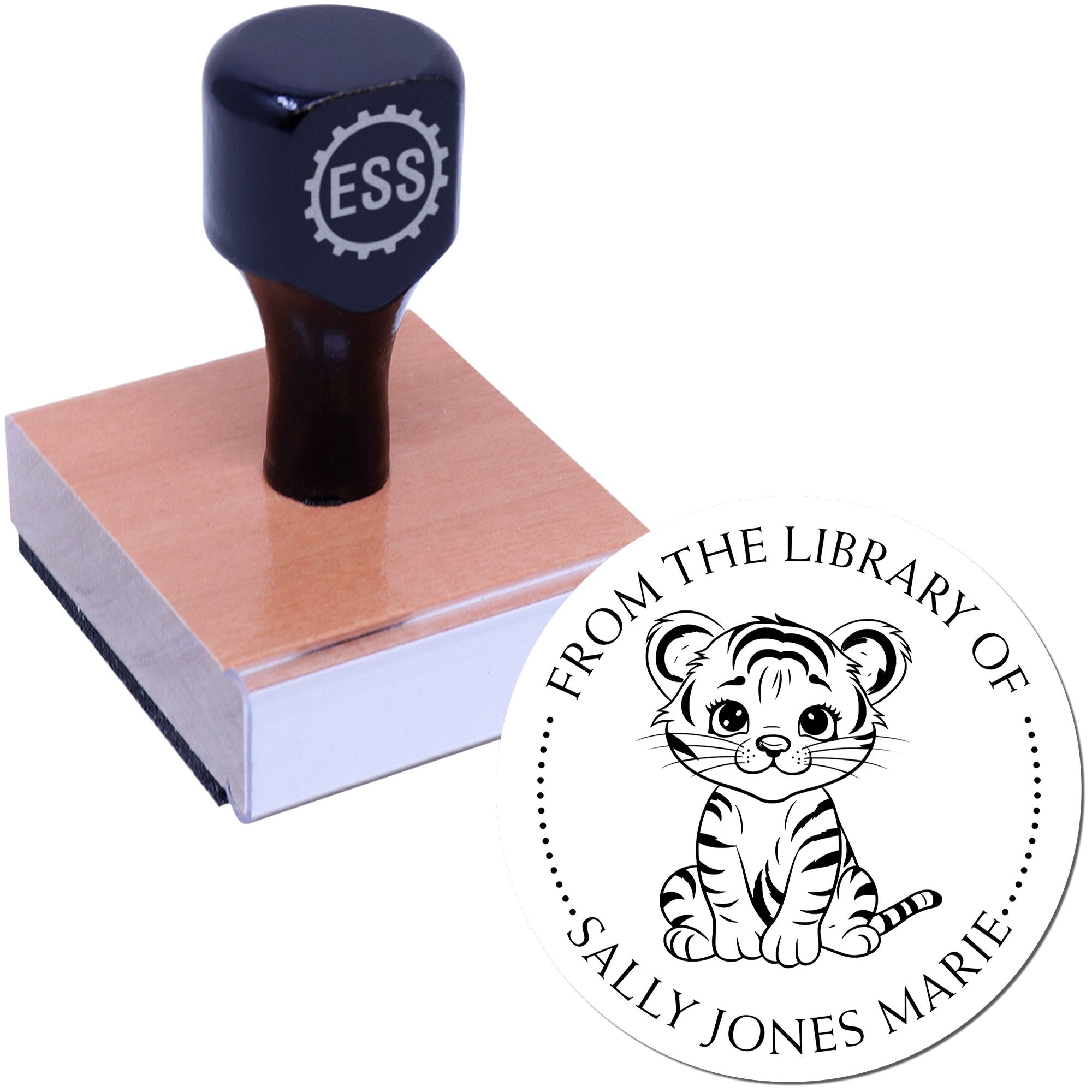 Wood Handle Tiny Tiger Custom Bookplate Stamp
