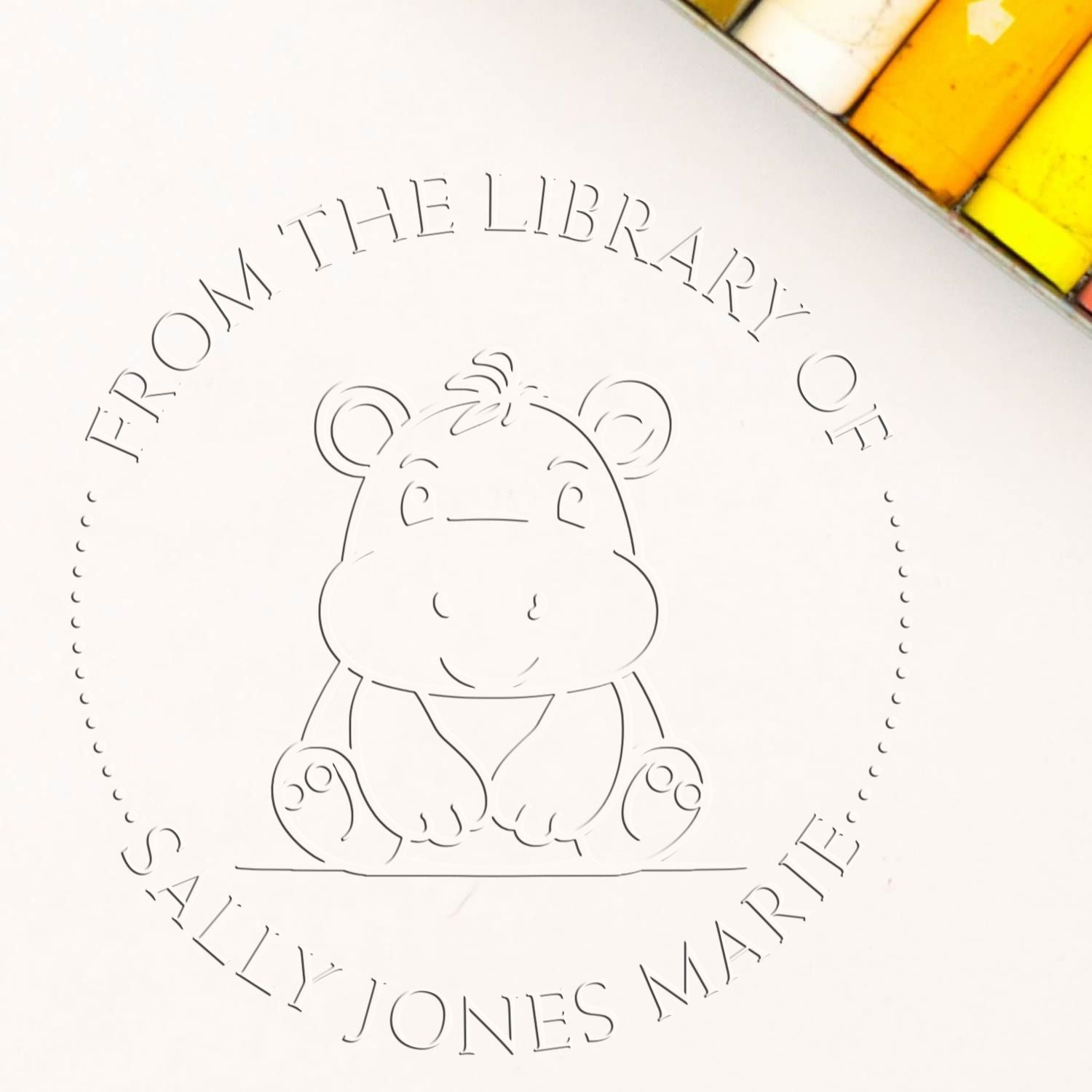 Hybrid Happy Lil Hippo Custom Made Book Library Paper Embosser - Engineer Seal Stamps