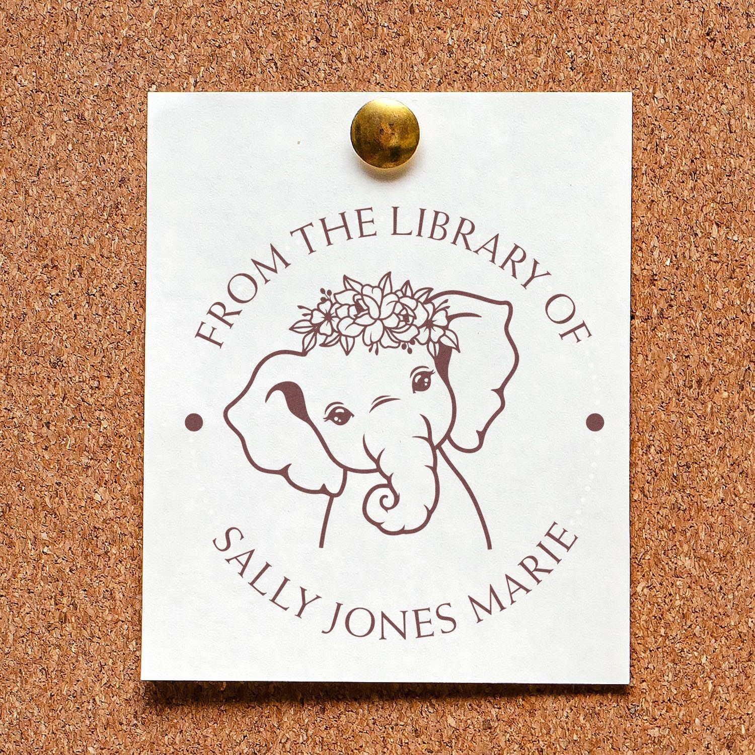 Pre-Inked Graceful Elephant Personalized Personal Library Stamper - Engineer Seal Stamps