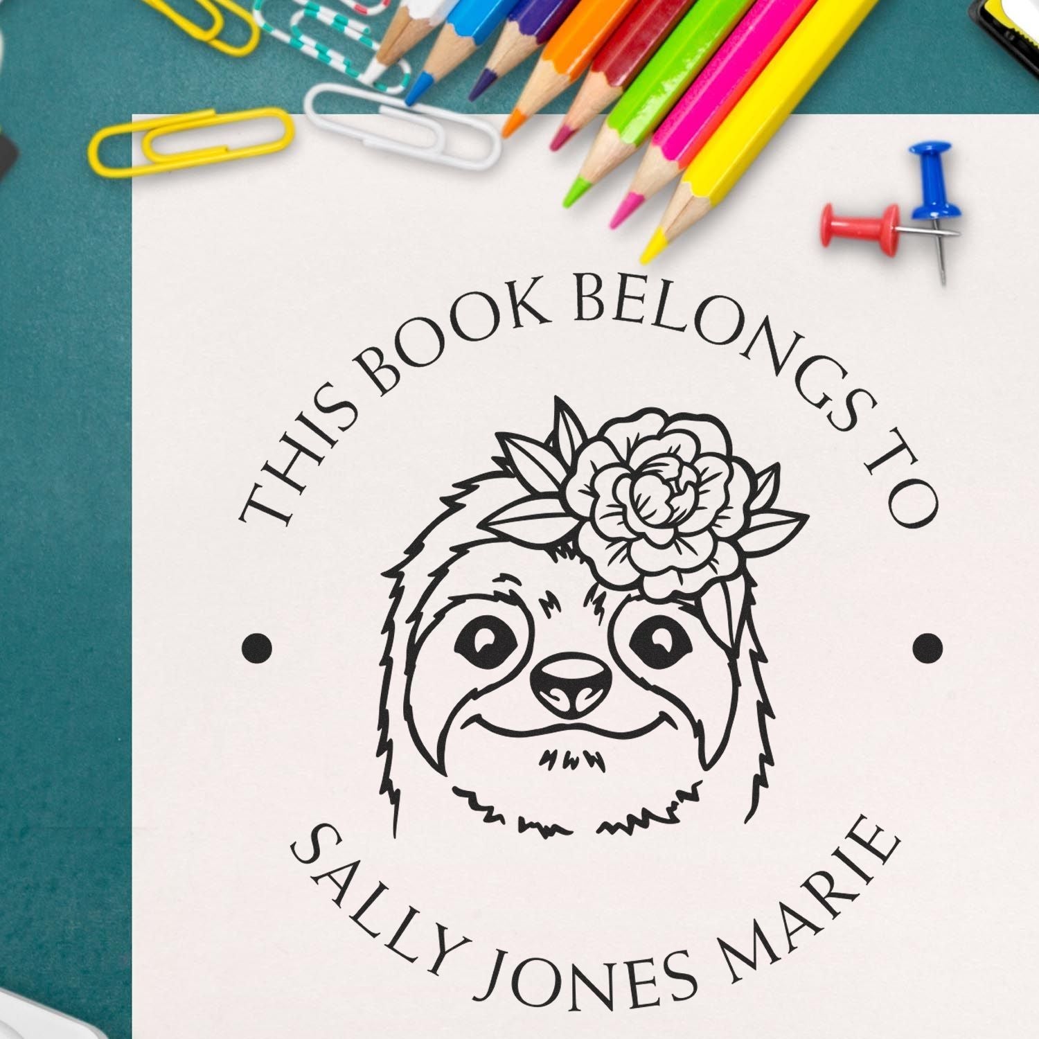 Wood Handle Cute Sloth Custom From The Library Of Stamper - Engineer Seal Stamps
