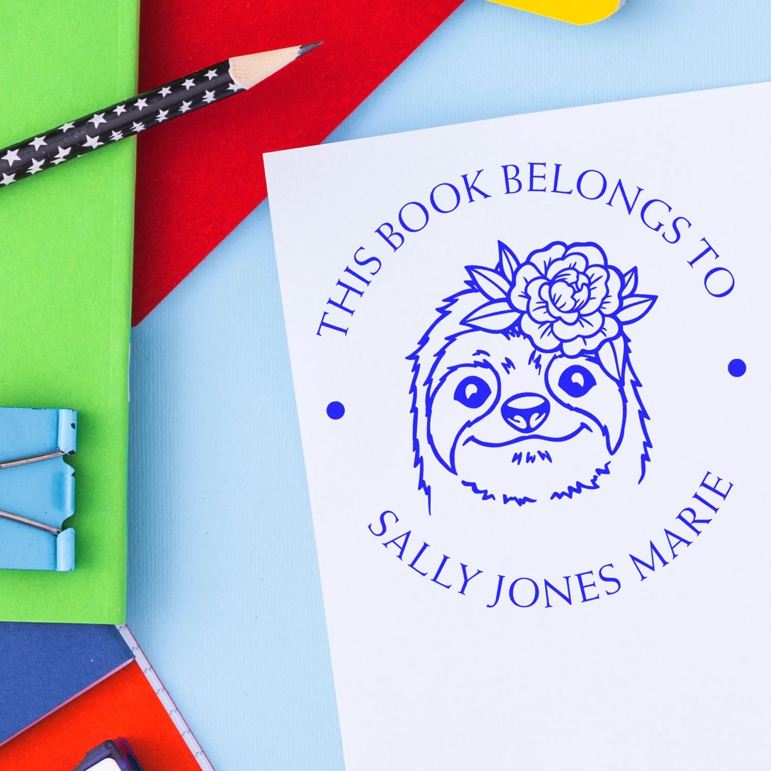 Wood Handle Cute Sloth Custom From The Library Of Stamper - Engineer Seal Stamps