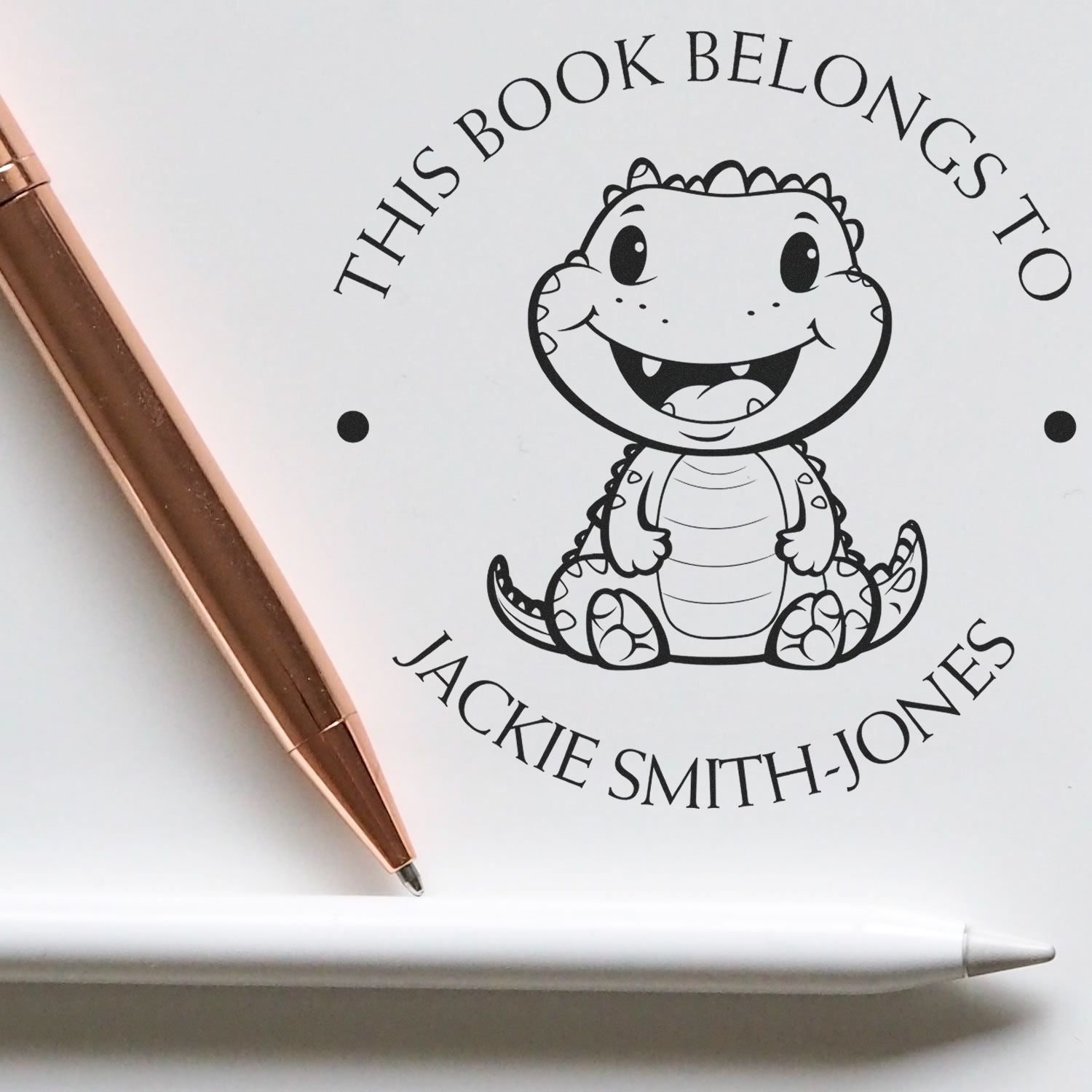 Wood Handle Darling Dino Custom Library Stamper - Engineer Seal Stamps