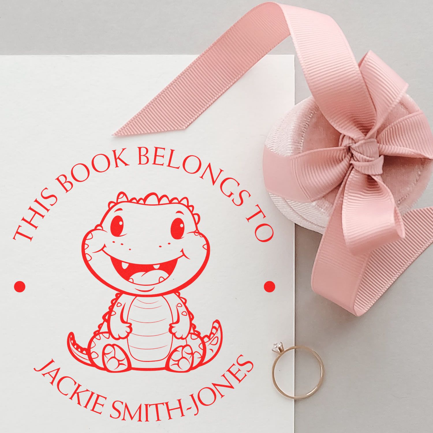 Wood Handle Darling Dino Custom Library Stamper - Engineer Seal Stamps