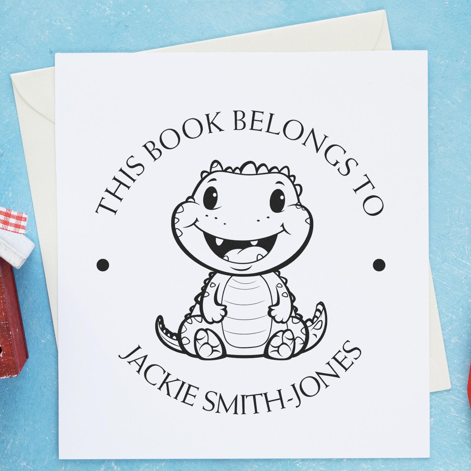 Self-Inking Darling Dino Custom Made Book Ownership Stamper - Engineer Seal Stamps