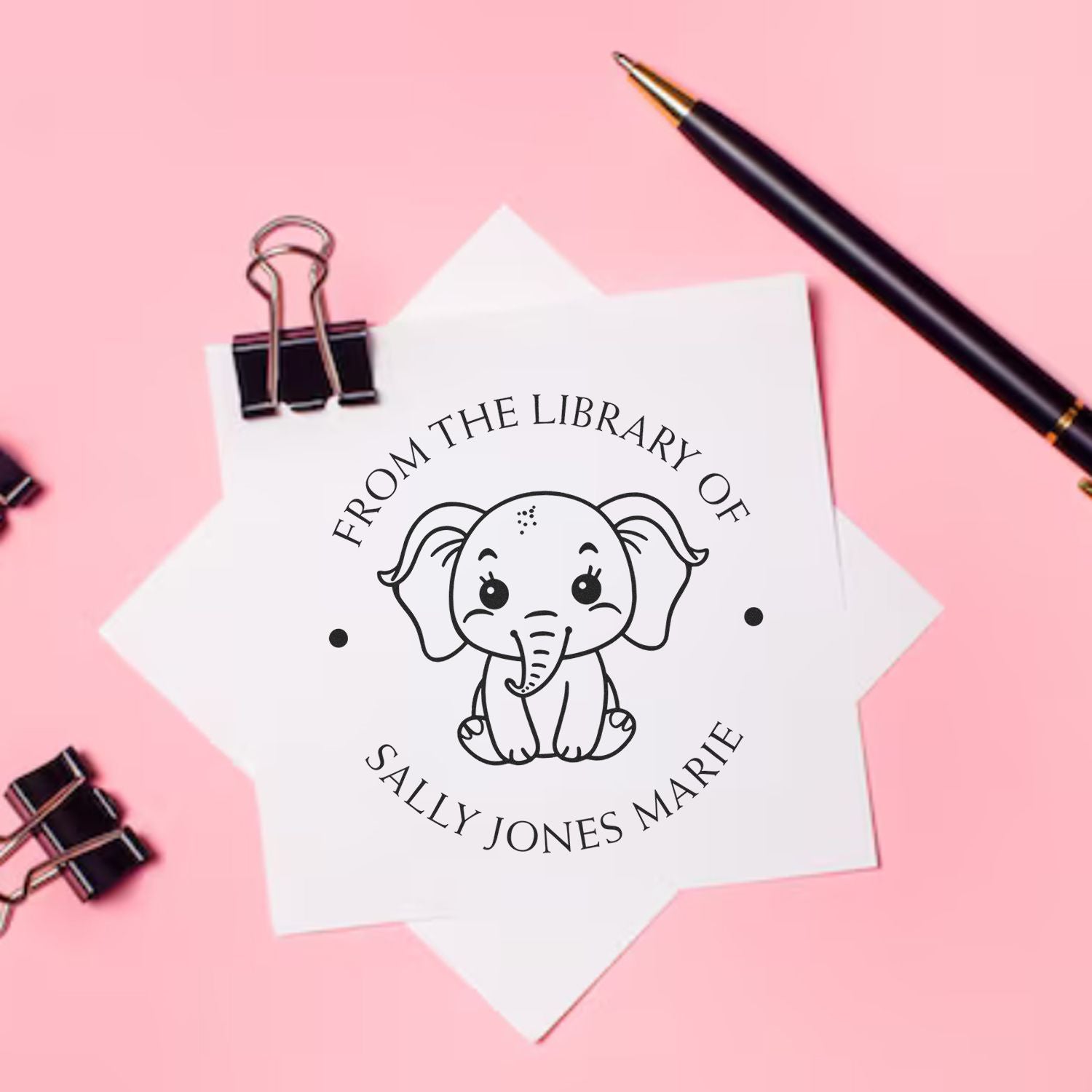 Self-Inking Energetic Elephant Custom Made Book Ownership Label Stamp - Engineer Seal Stamps