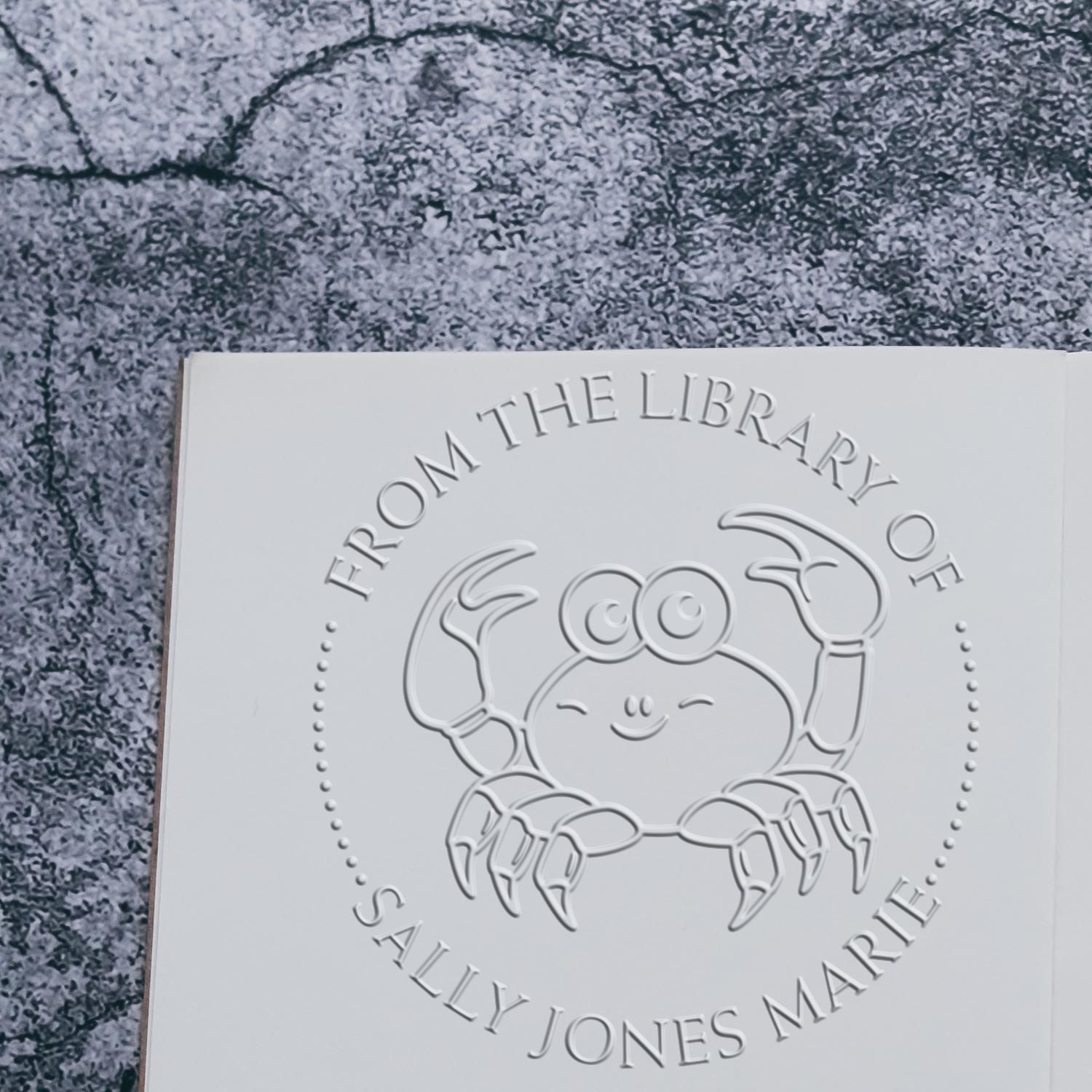 Soft Curious Crab Custom This Book Belongs To Embossed Stamp