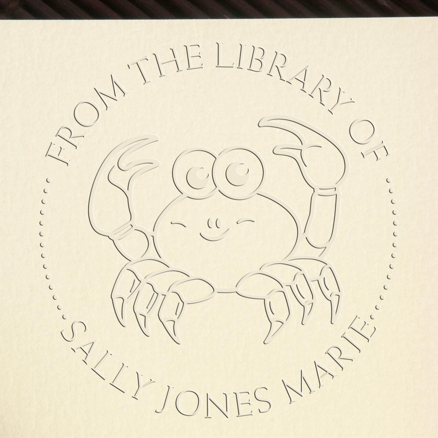 Soft Curious Crab Custom This Book Belongs To Embossed Stamp