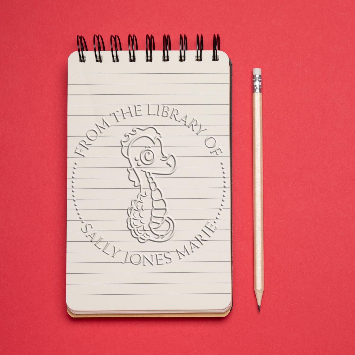 Hybrid Timid Seahorse Custom Made Book Ownership Embossed Stamp - Engineer Seal Stamps