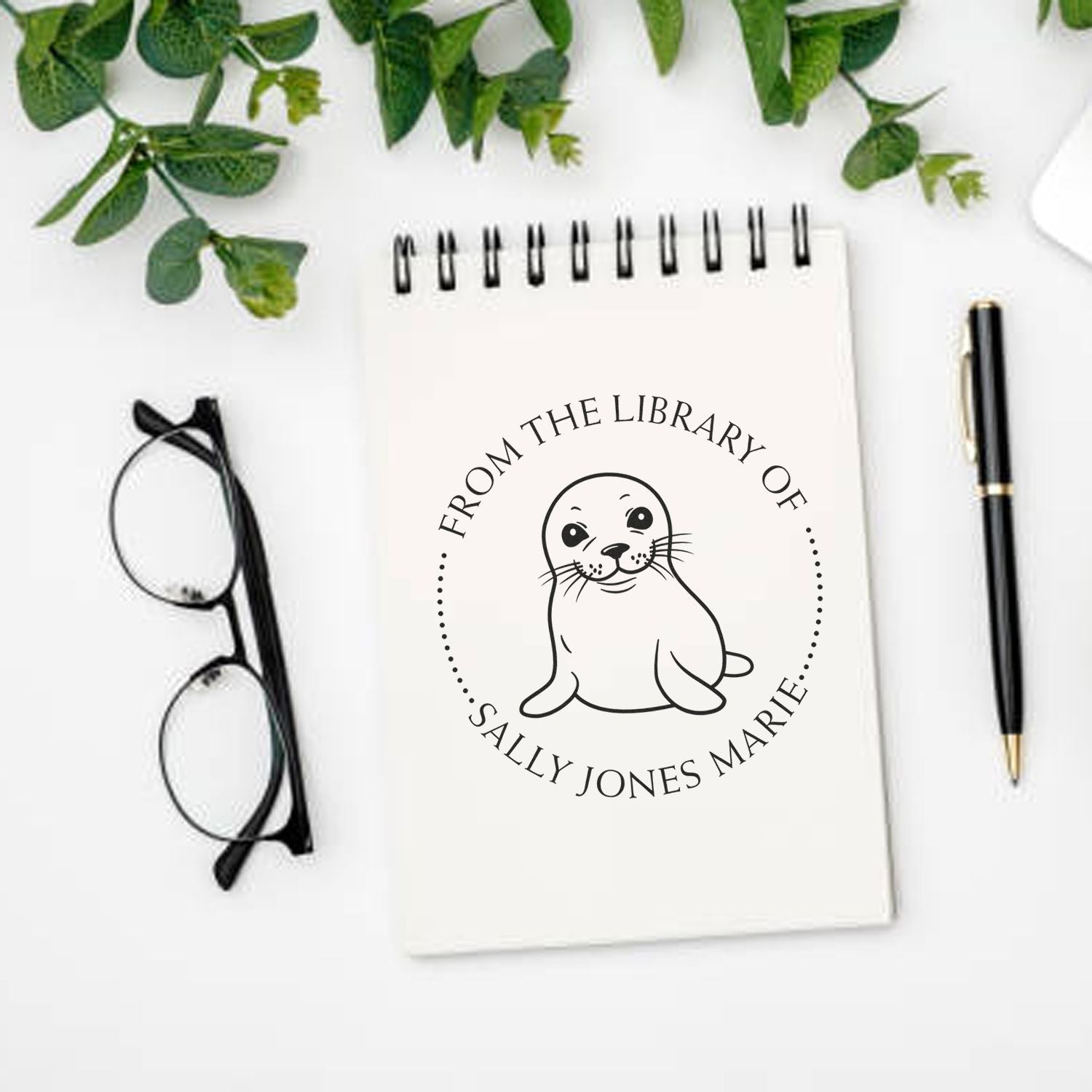 Wood Handle Smiling Seal Custom My Library Stamp