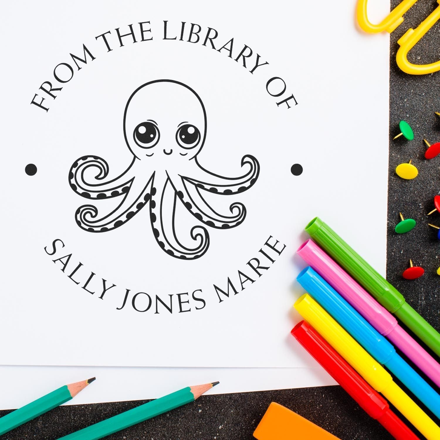 Wood Handle Intelligent Octopus Custom Name Inscription Stamp - Engineer Seal Stamps