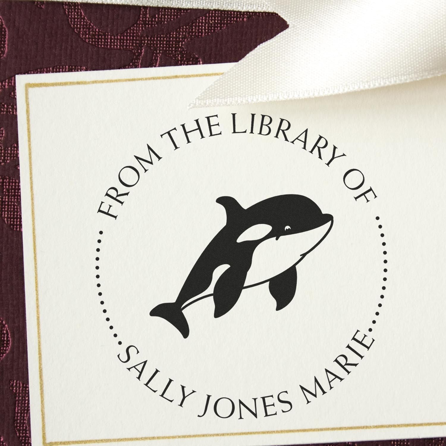 PSI Pre-Inked Wild Killer Whale Personalized Book Ownership Label Stamper - Engineer Seal Stamps