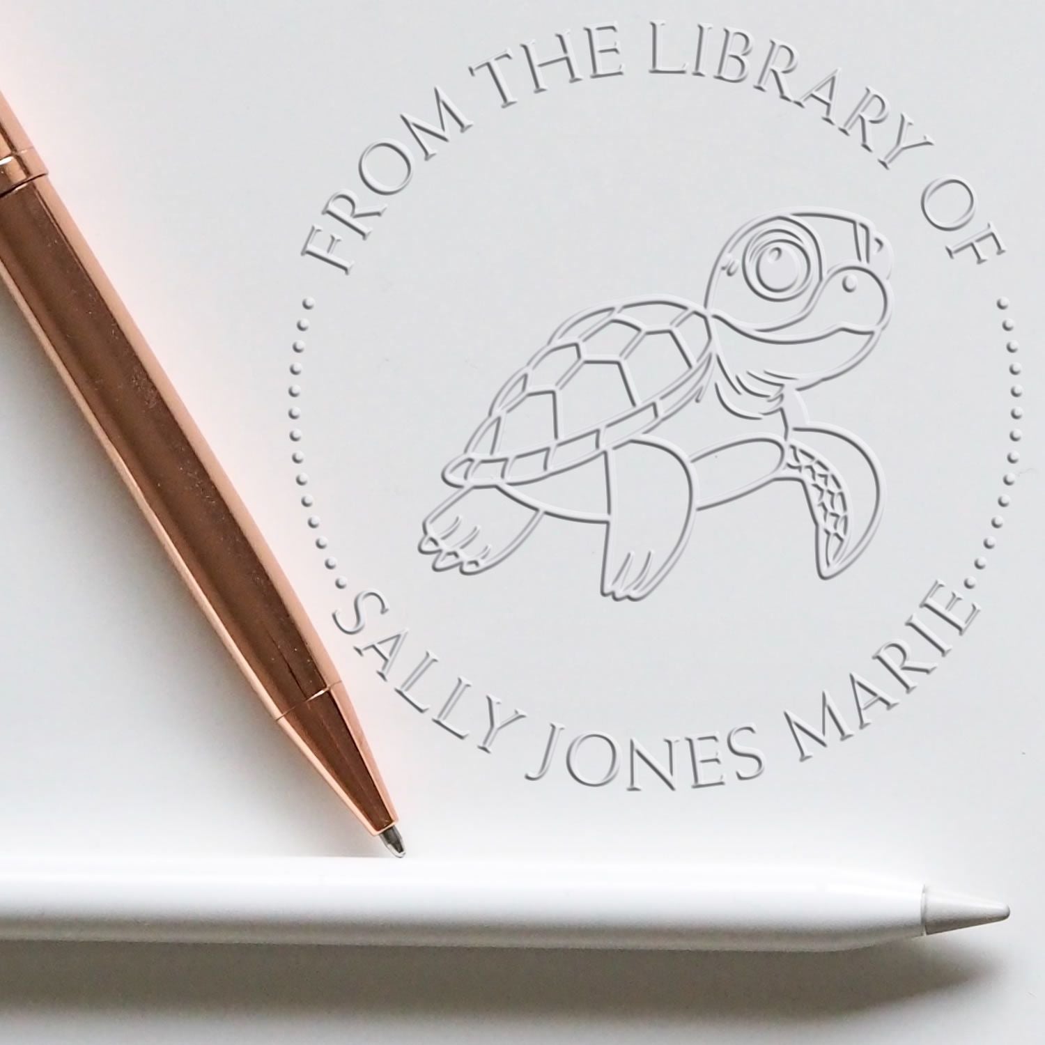 Hybrid Friendly Turtle Custom Made Book Ownership Label Embosser - Engineer Seal Stamps