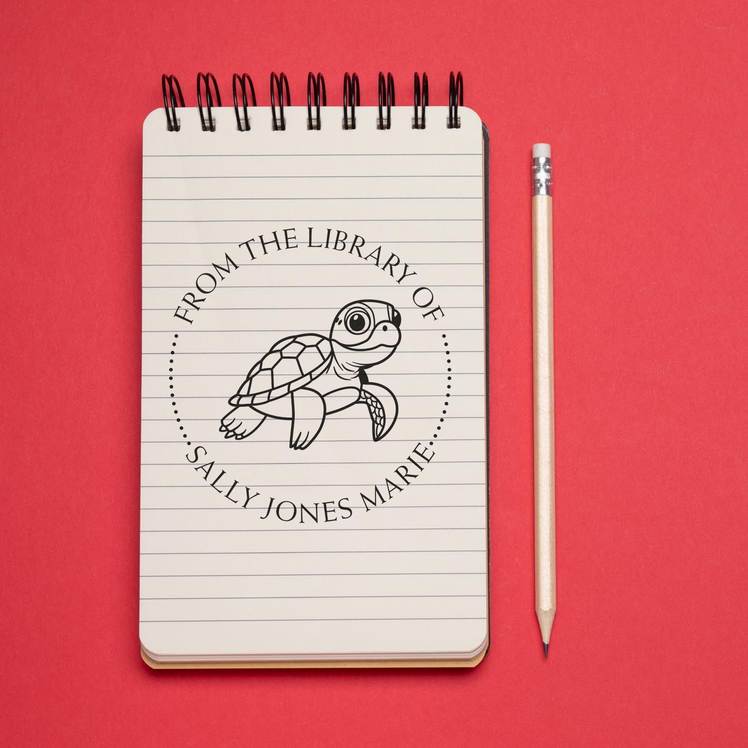 Self-Inking Friendly Turtle Custom Made Library Name Stamp - Engineer Seal Stamps