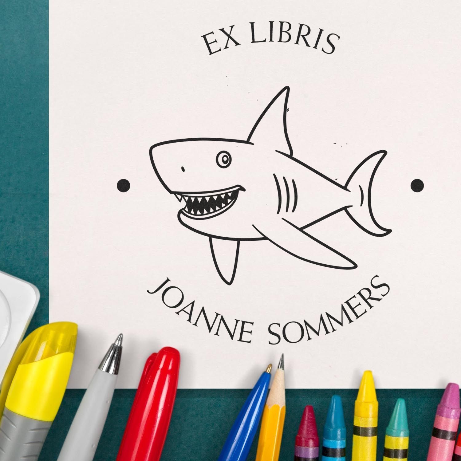 Self-Inking Sneaky Shark Custom Made Library Name Stamper - Engineer Seal Stamps