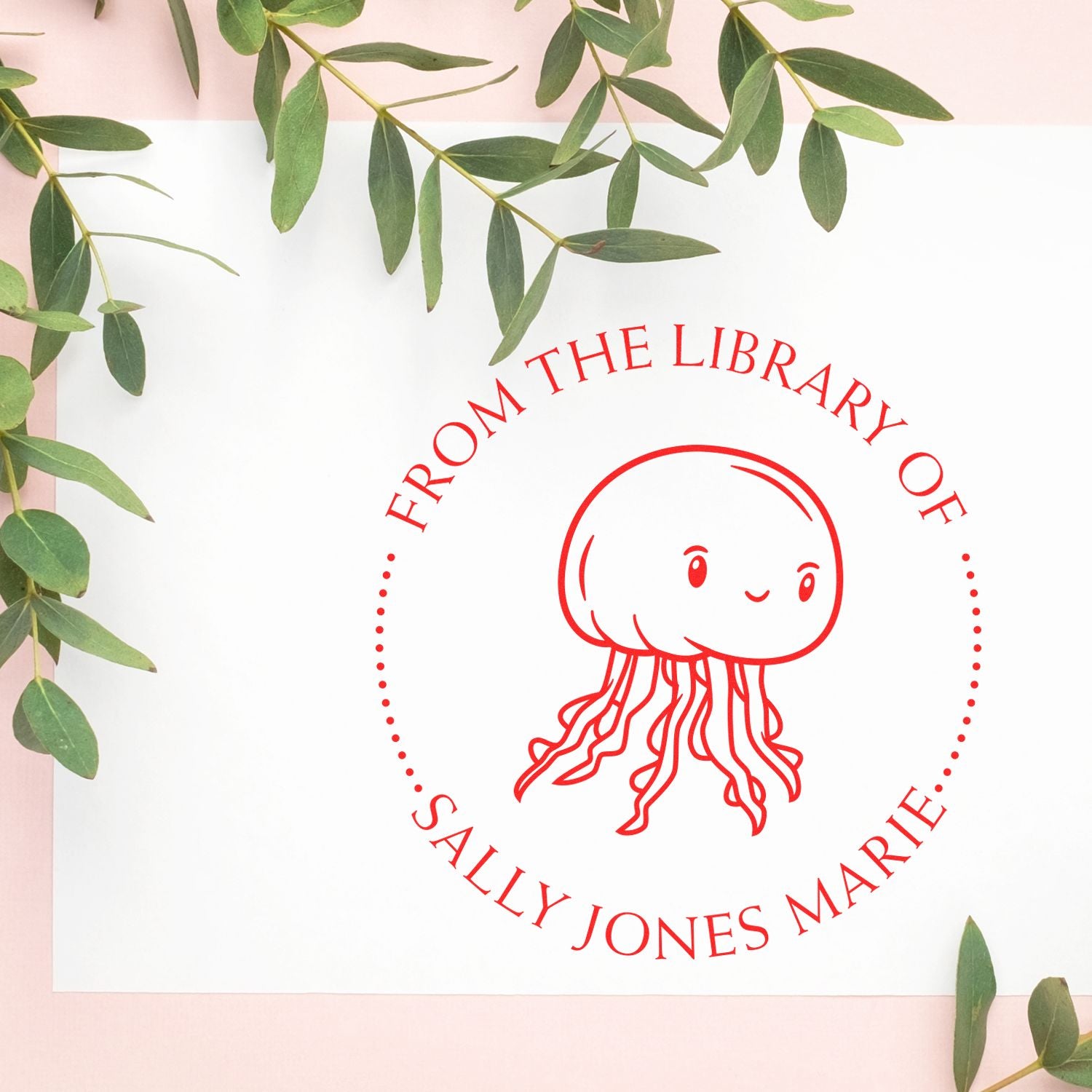 Wood Handle Floating Jellyfish Custom Personal Library Stamp - Engineer Seal Stamps