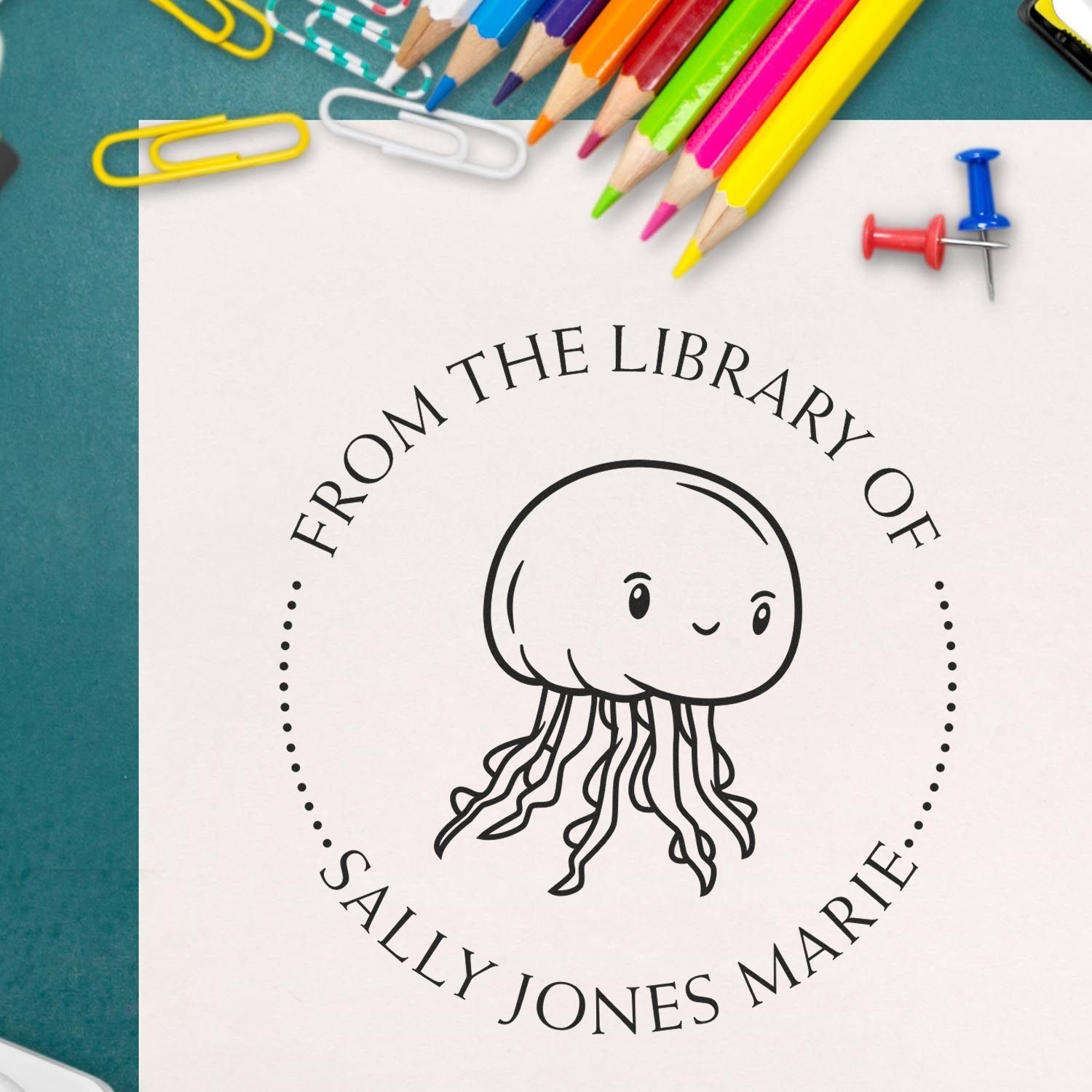 Wood Handle Floating Jellyfish Custom Personal Library Stamp - Engineer Seal Stamps