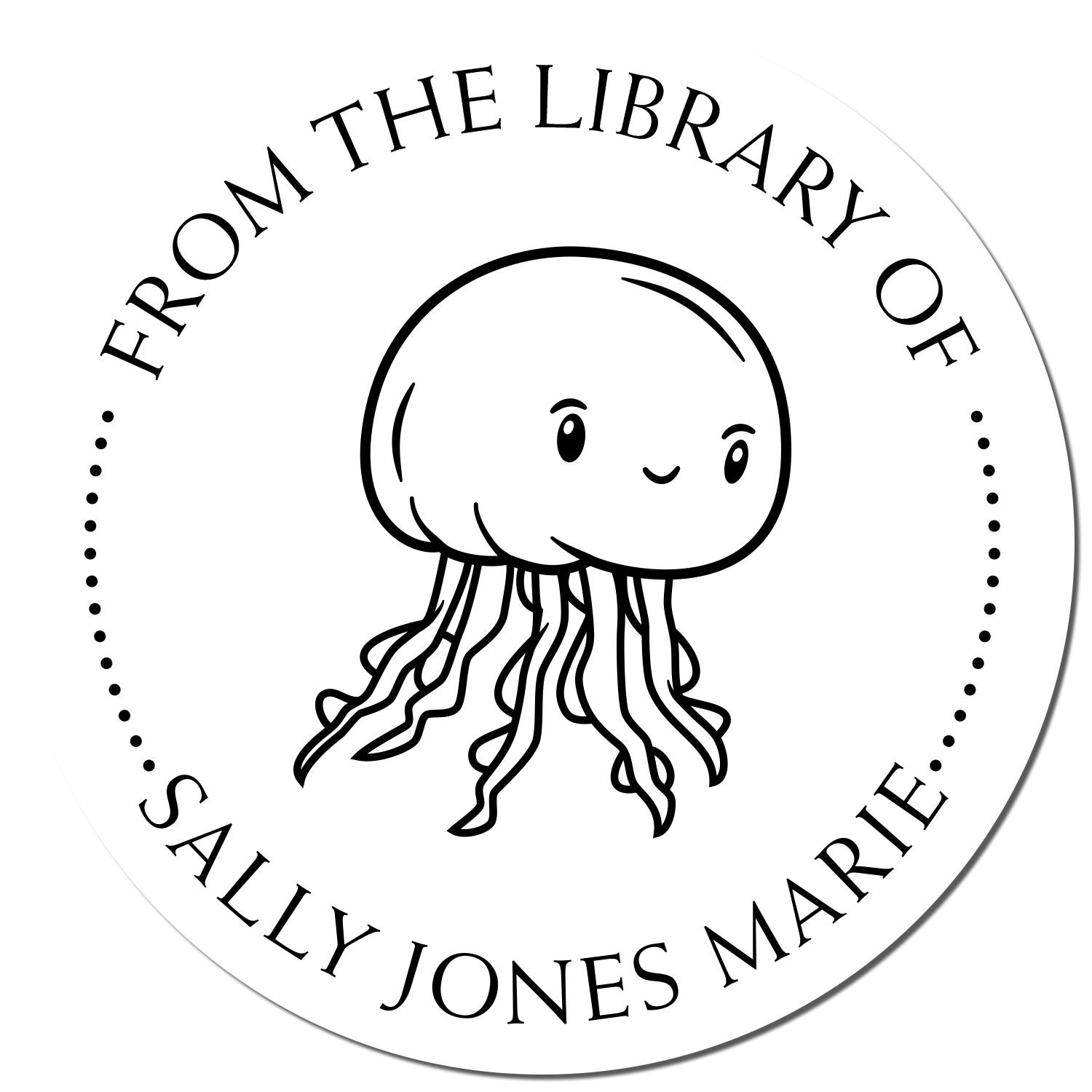 Wood Handle Floating Jellyfish Custom Personal Library Stamp - Engineer Seal Stamps