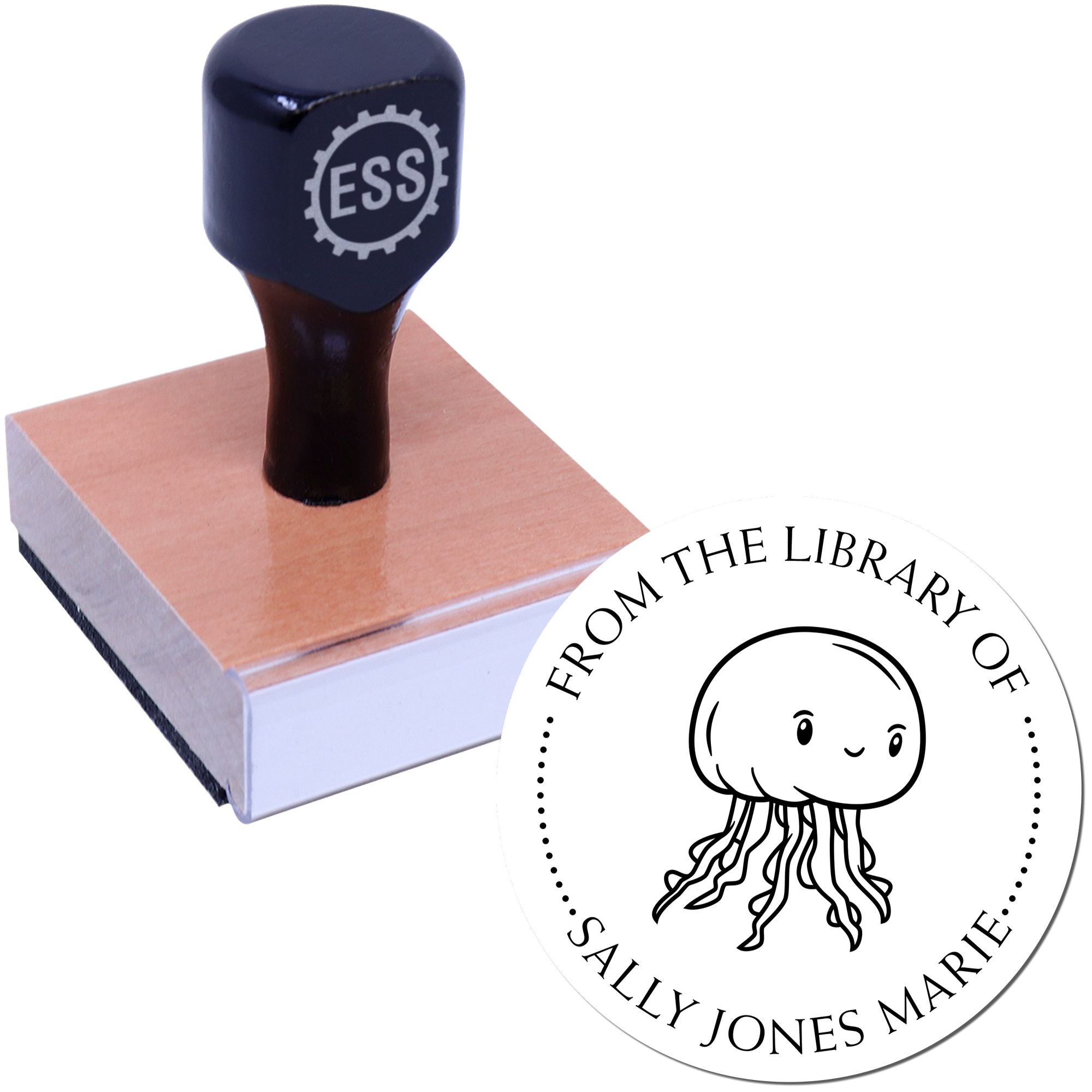 Wood Handle Floating Jellyfish Custom Personal Library Stamp - Engineer Seal Stamps