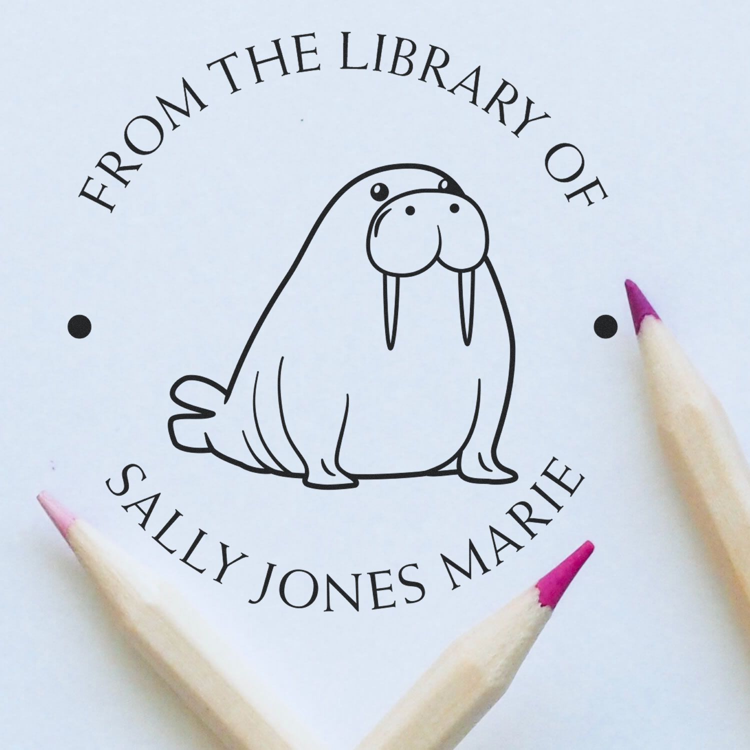 Wood Handle Strong Walrus Custom Reader Stamp