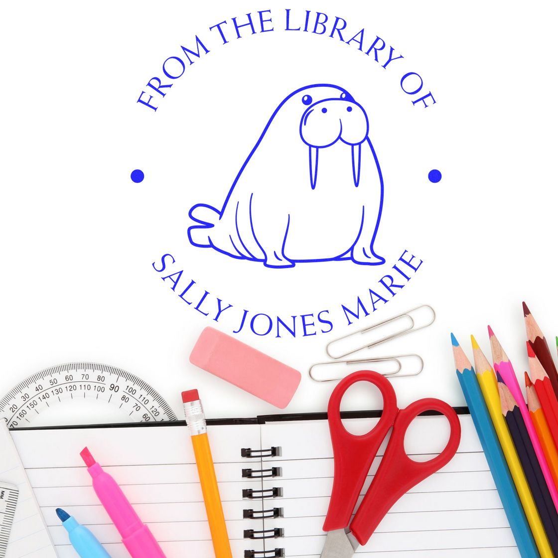 Self-Inking Strong Walrus Personalized Library Name Stamp - Engineer Seal Stamps