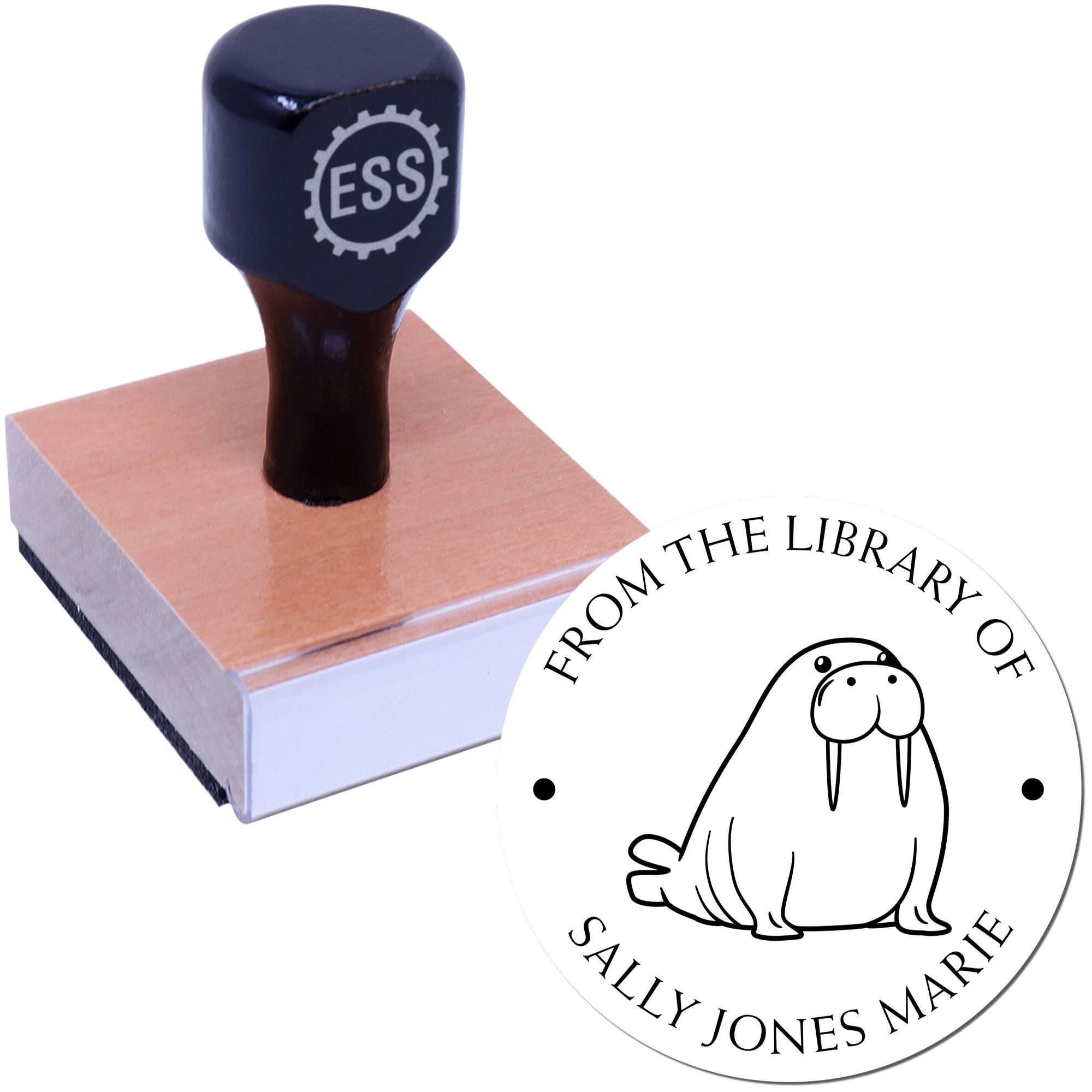 Wood Handle Strong Walrus Custom Reader Stamp